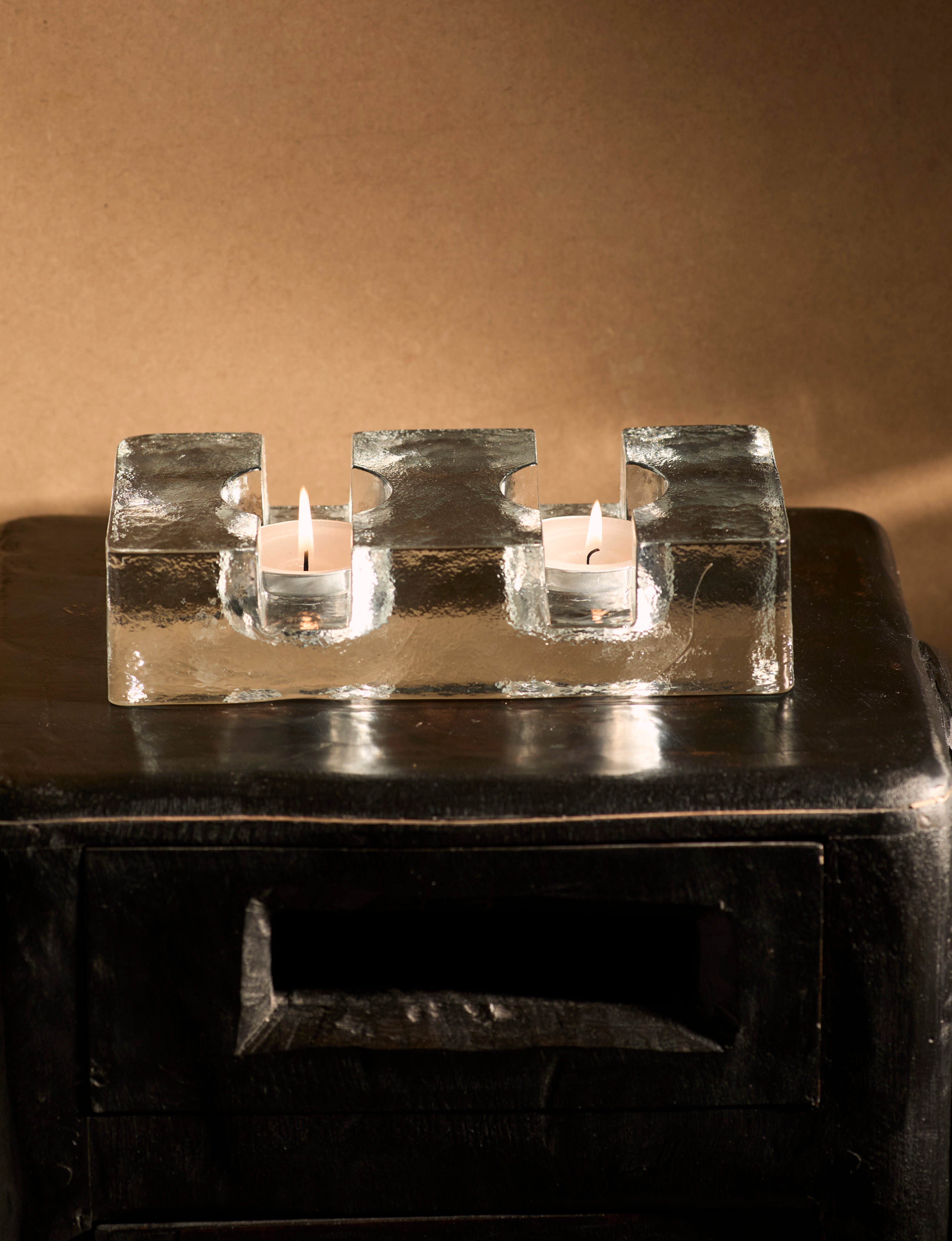 Important Bougeoir en Verre Transparent Scandinave / Réchaud à Théière vers 1960