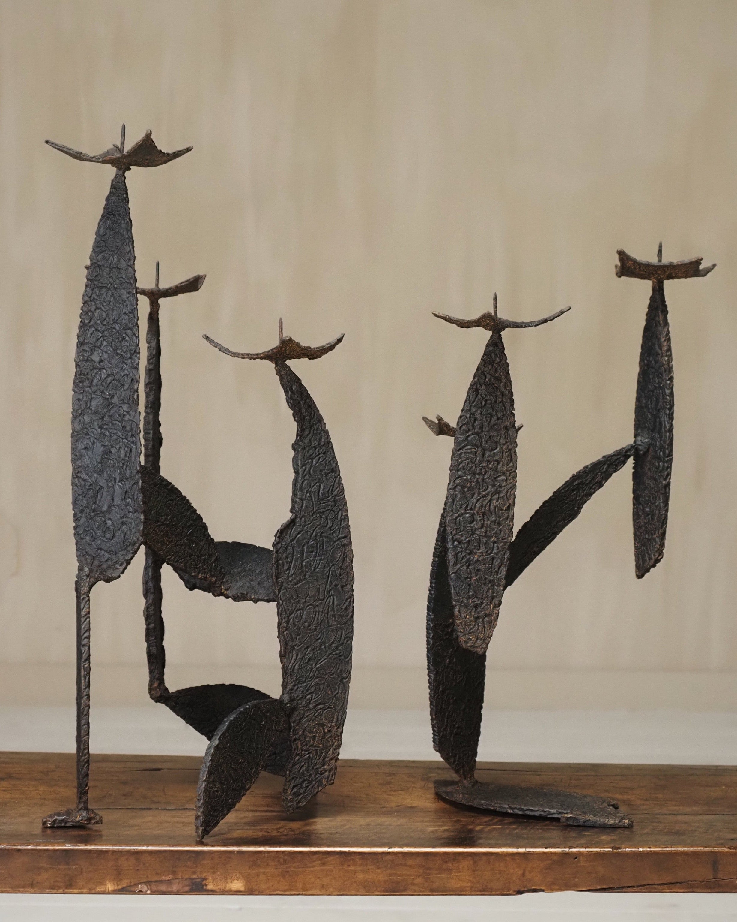 Pair of Sculptural Brutalist Candle Holders — detail view
