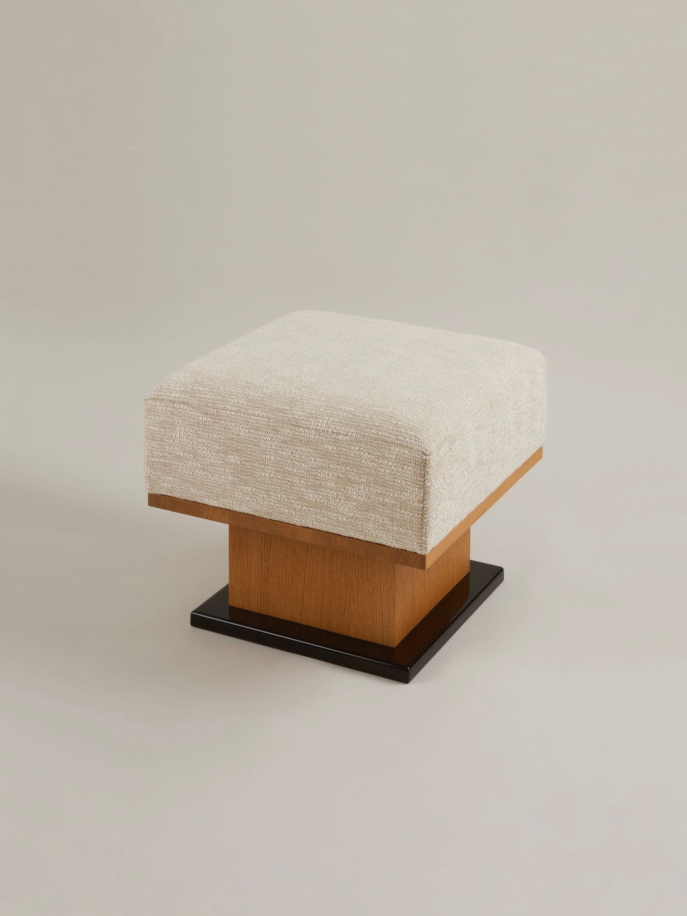 Sorbet Ottoman/stool in oak and lacquer by HAUVETTE & MADANI | The Oblist — modern design, neutral fabric