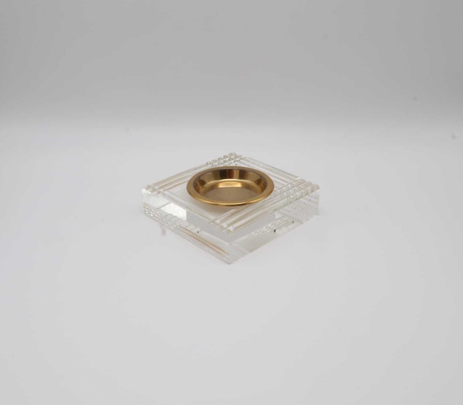 1970s Italian Lucite & Brass Geometric Vide-Poche / ashtray by Forma Finds | The Oblist