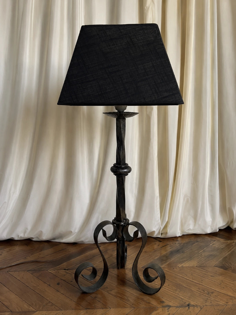 1950s French Vintage Wrought Iron Table Lamp — detail view
