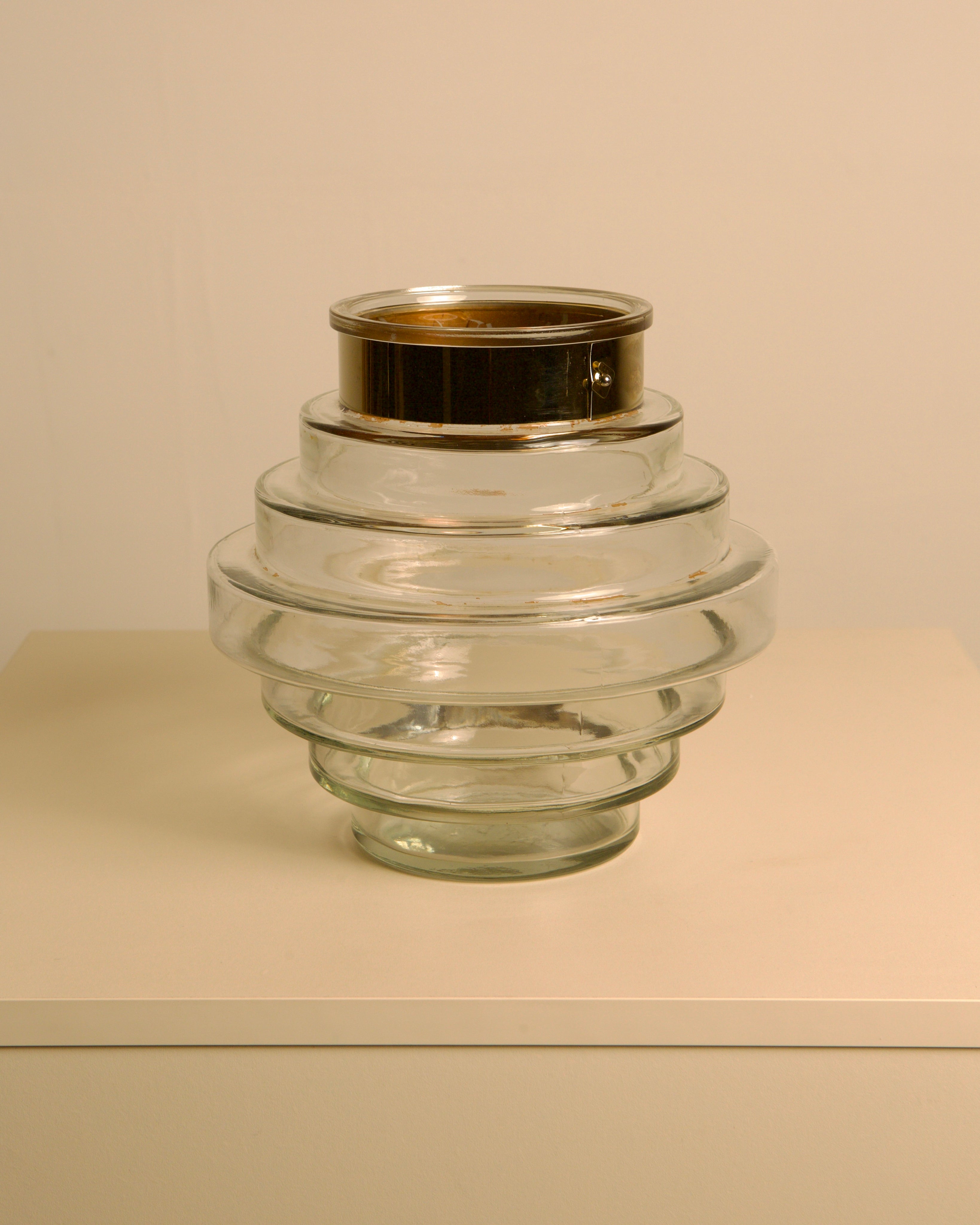 Italian Glass Vase with Brass Rim, 70s by Treaptyque | The Oblist — clear glass, vintage design