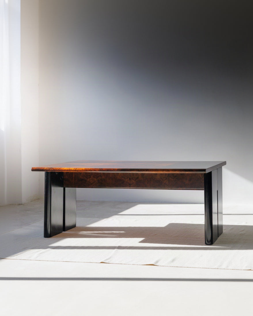 Executive Burlwood Desk and small cabinet 1980s — detail view