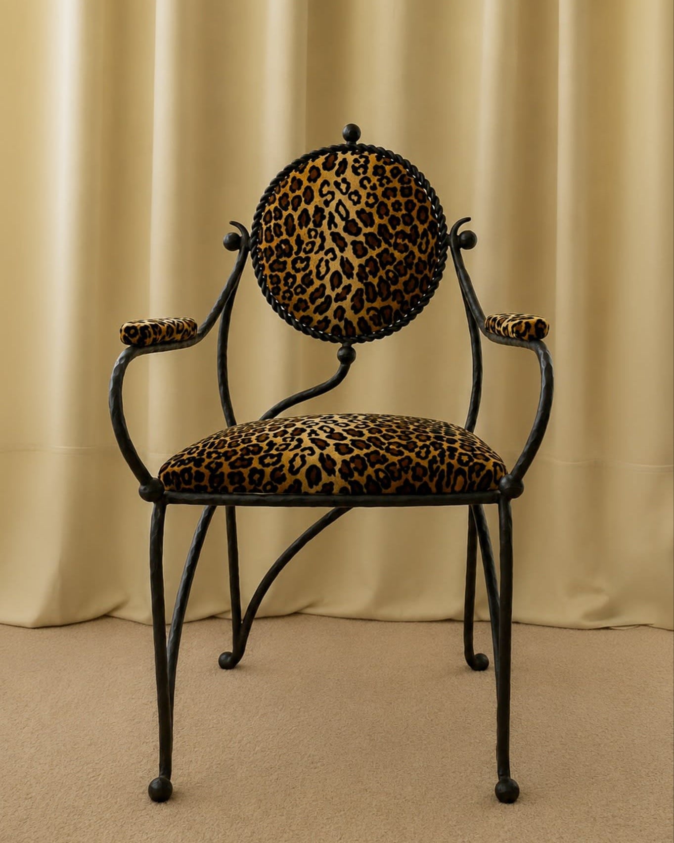 Pair of Galante Hammered Wrought Iron Armchairs — detail view