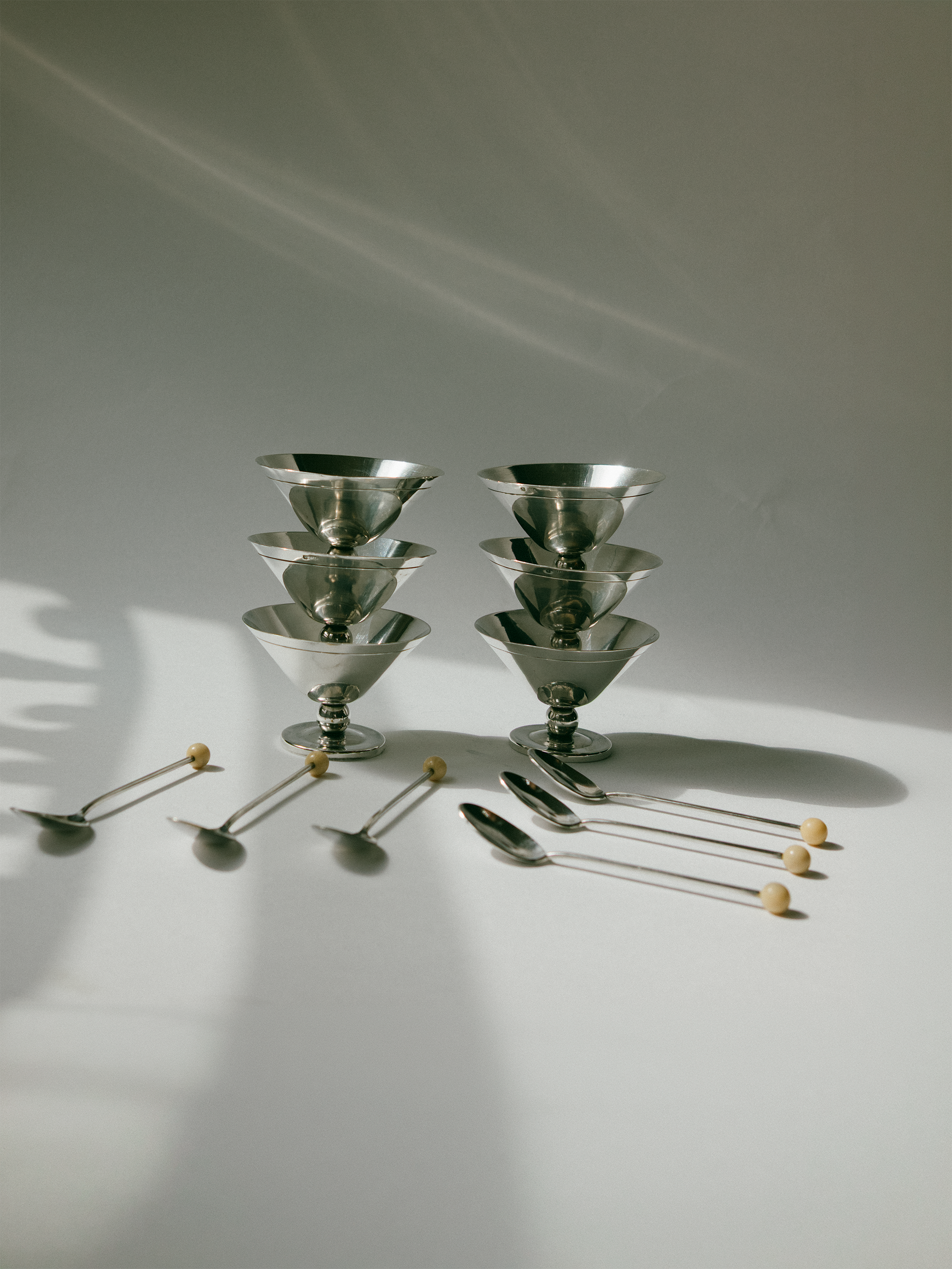 Set of 6 Art Deco Silver-Plated Ice Coupes with Beaded Spoons, France, c. 1930s by Trove Paris | The Oblist