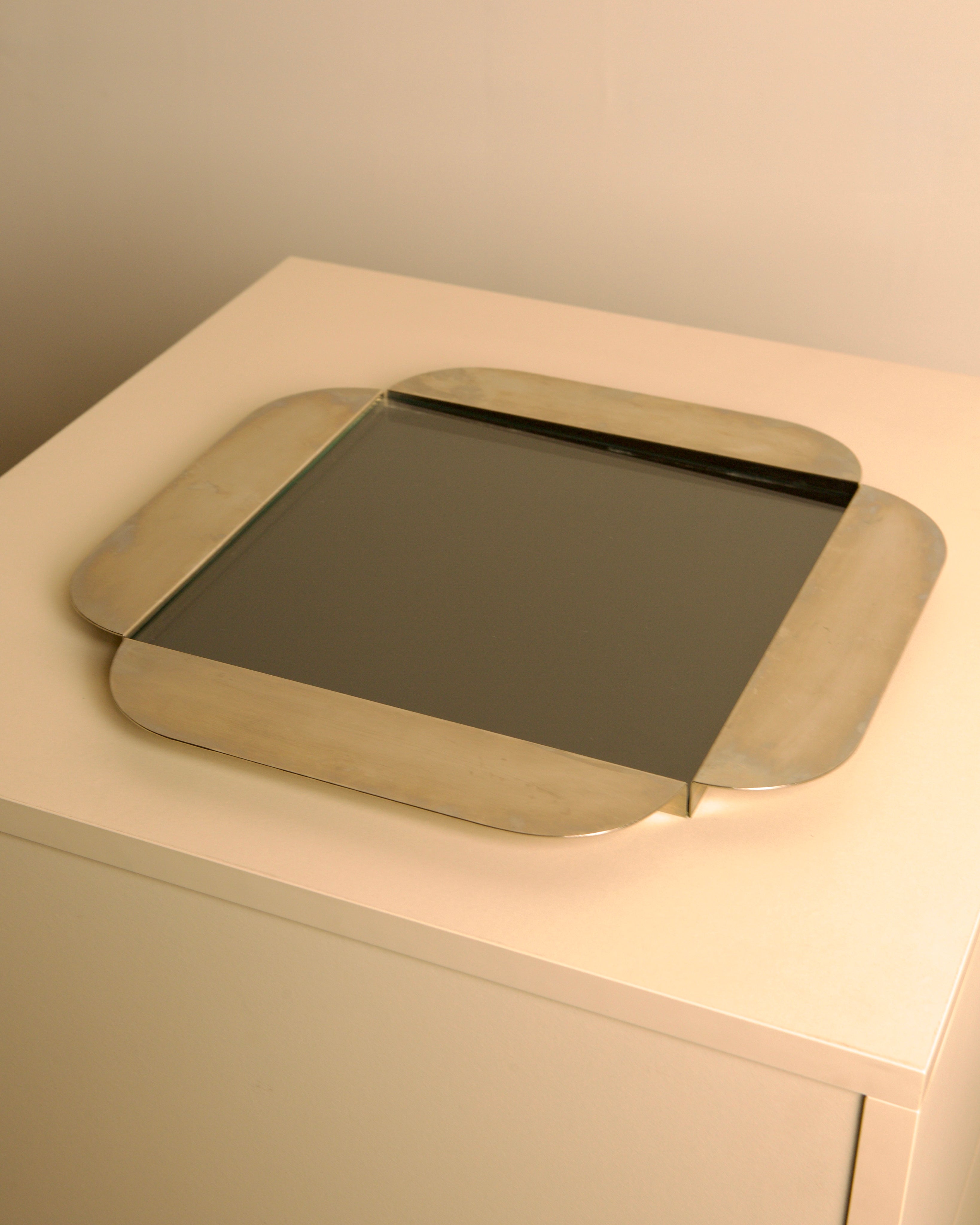 Large Italian Silver-plated Glass and Metal Tray by C&P Italia 70s | The Oblist — vintage silver finish