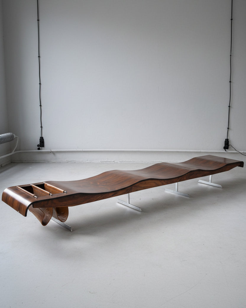 Vintage Onda Bench With Magazine Rack By Jorge Zalszupin For Atelier Moveis, 1950s by Galerie Boketto