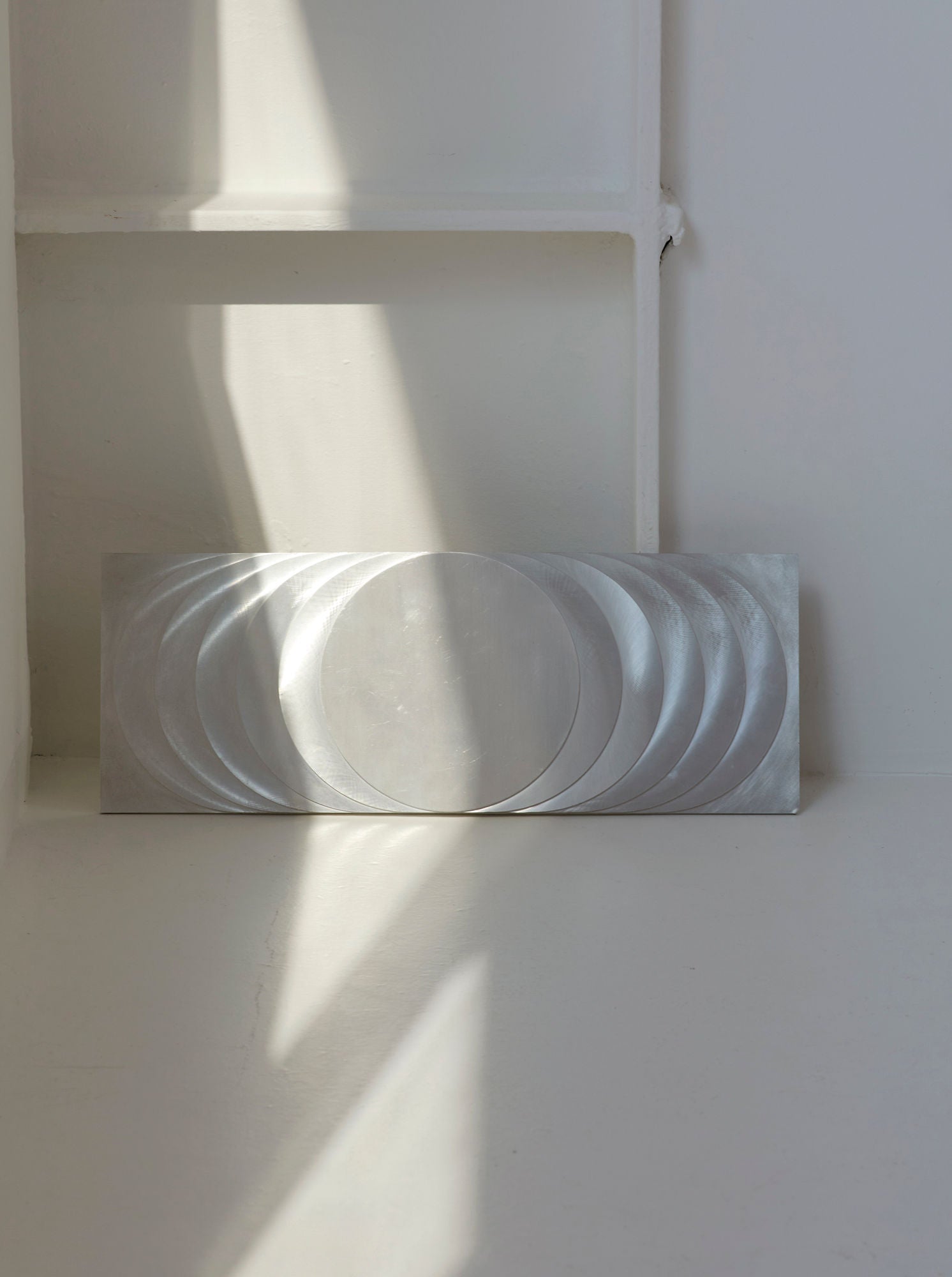 ‘The Sun’s Path' Steel Wall Sculpture by Anonymous French Artist | The Oblist — brushed steel, vintage design