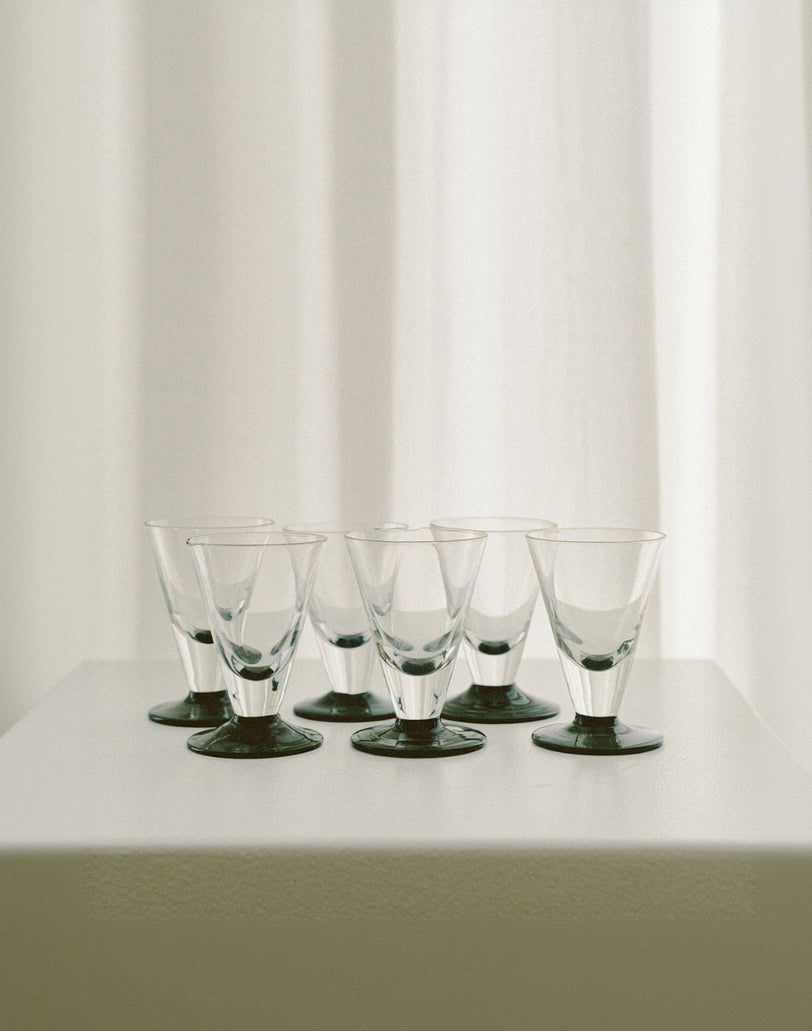 Vintage Art Deco Mini Shot Glasses by Arcā Collections | The Oblist — clear glass, vintage design