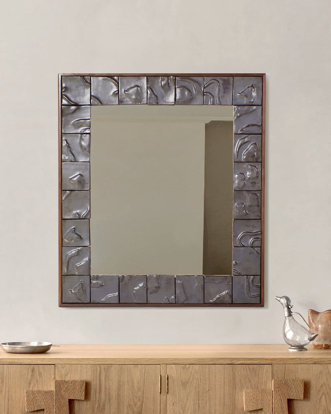 large artisanal ceramic tiled mirror by Project 213A | The Oblist
