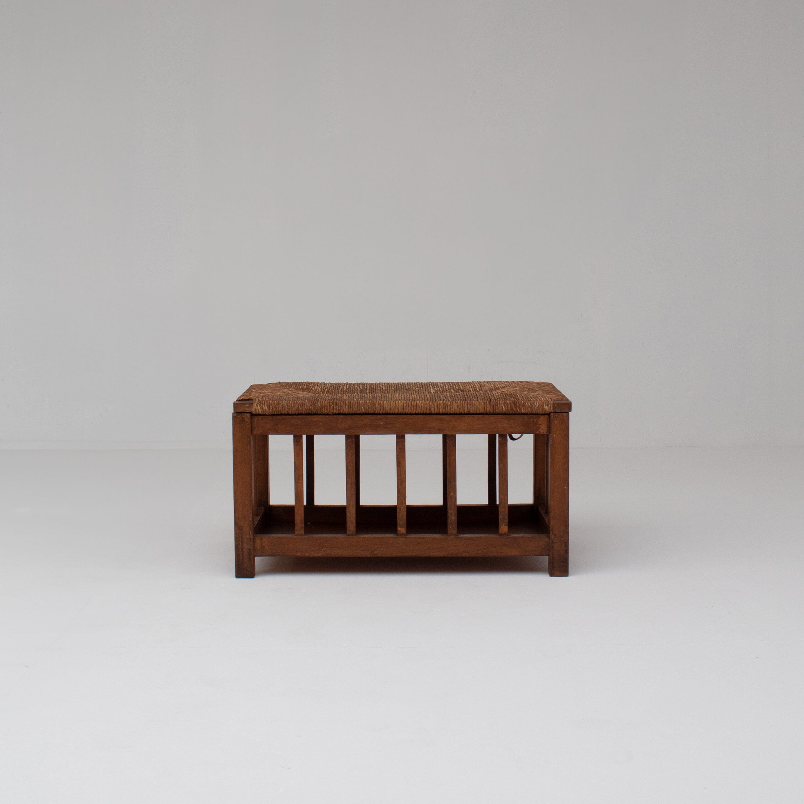 French Oak Storage Bench with Woven Rush Seat by Malata Antwerp | The Oblist