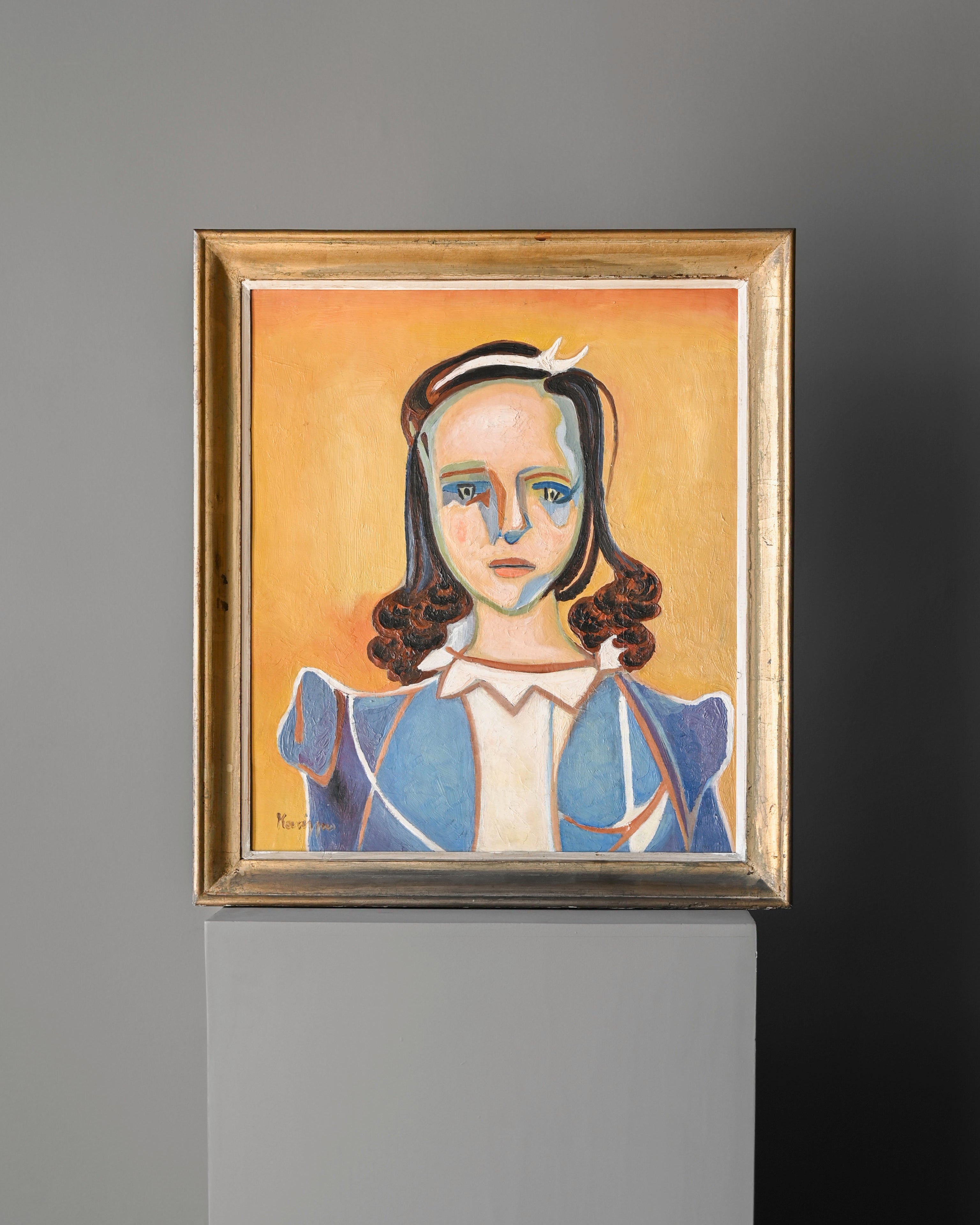 Peinture « Fille en robe bleue impériale » par Orestis Kanellis