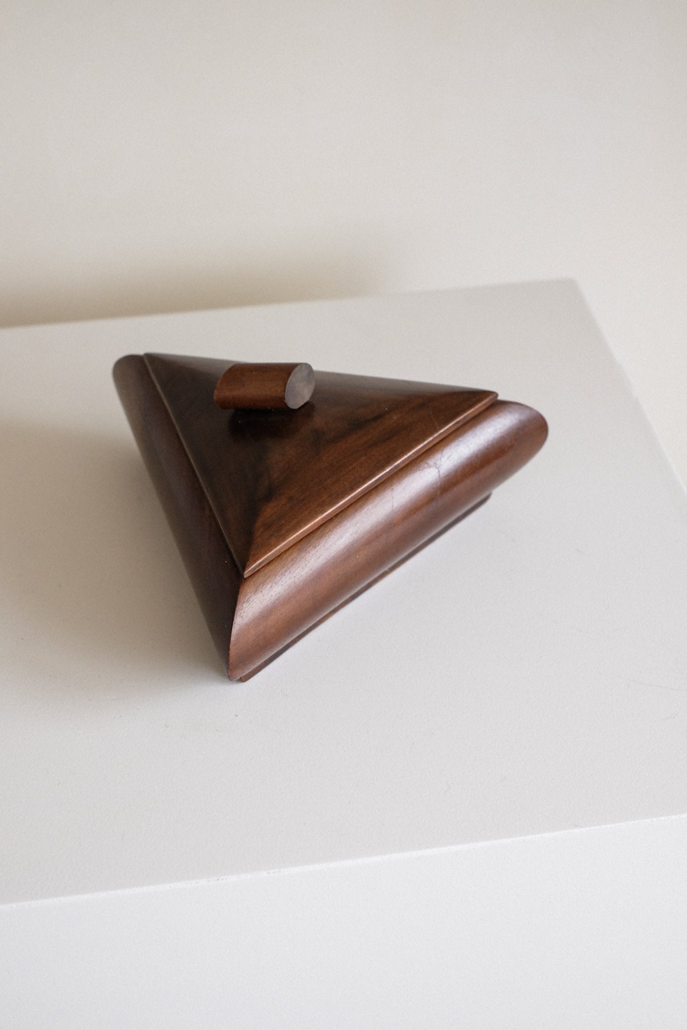 Vintage Mid-Century Modern Triangular Wooden Box — alternate view