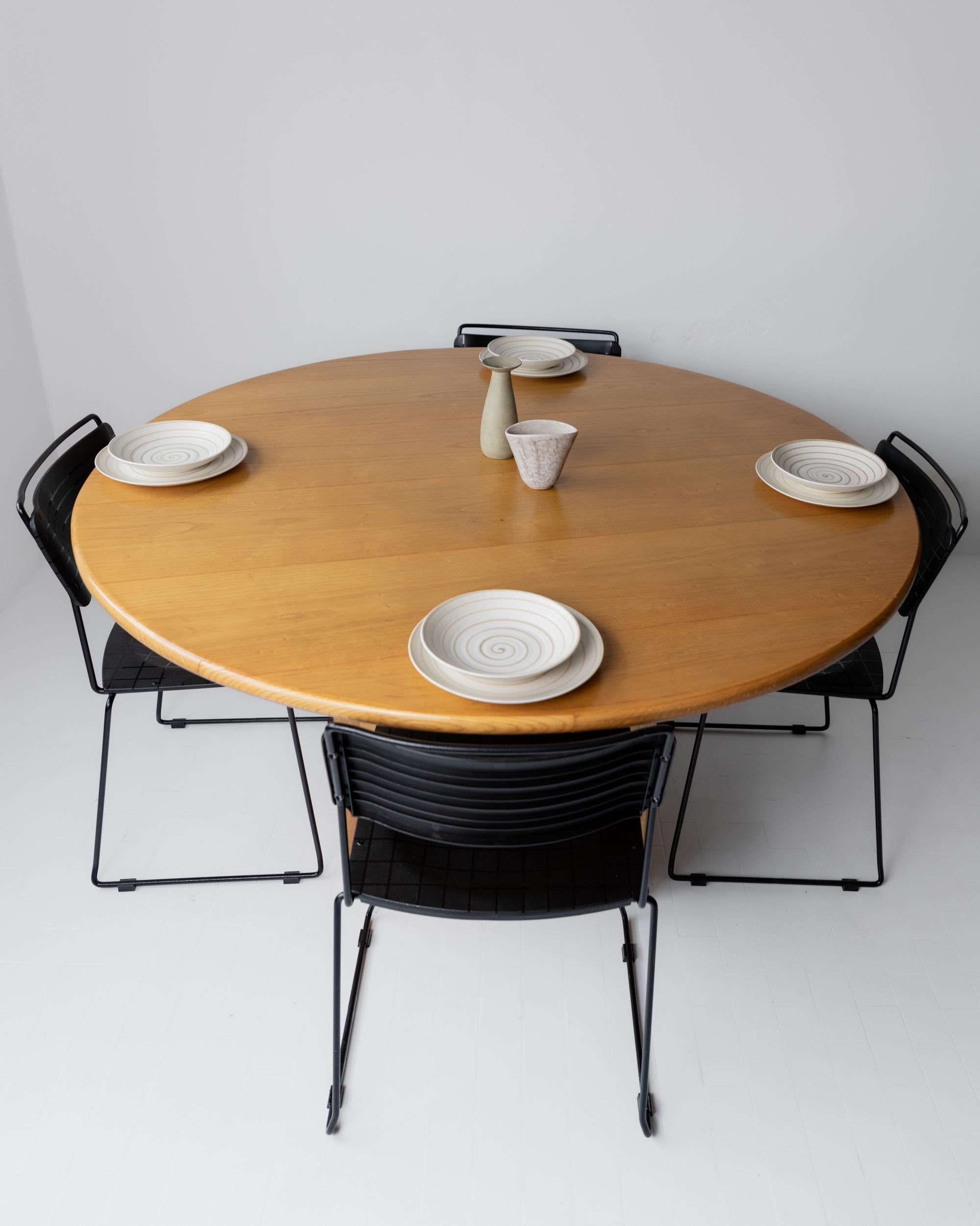 1980s Large Round Wooden Table by Bottega Jacobs | The Oblist — natural wood finish, vintage design
