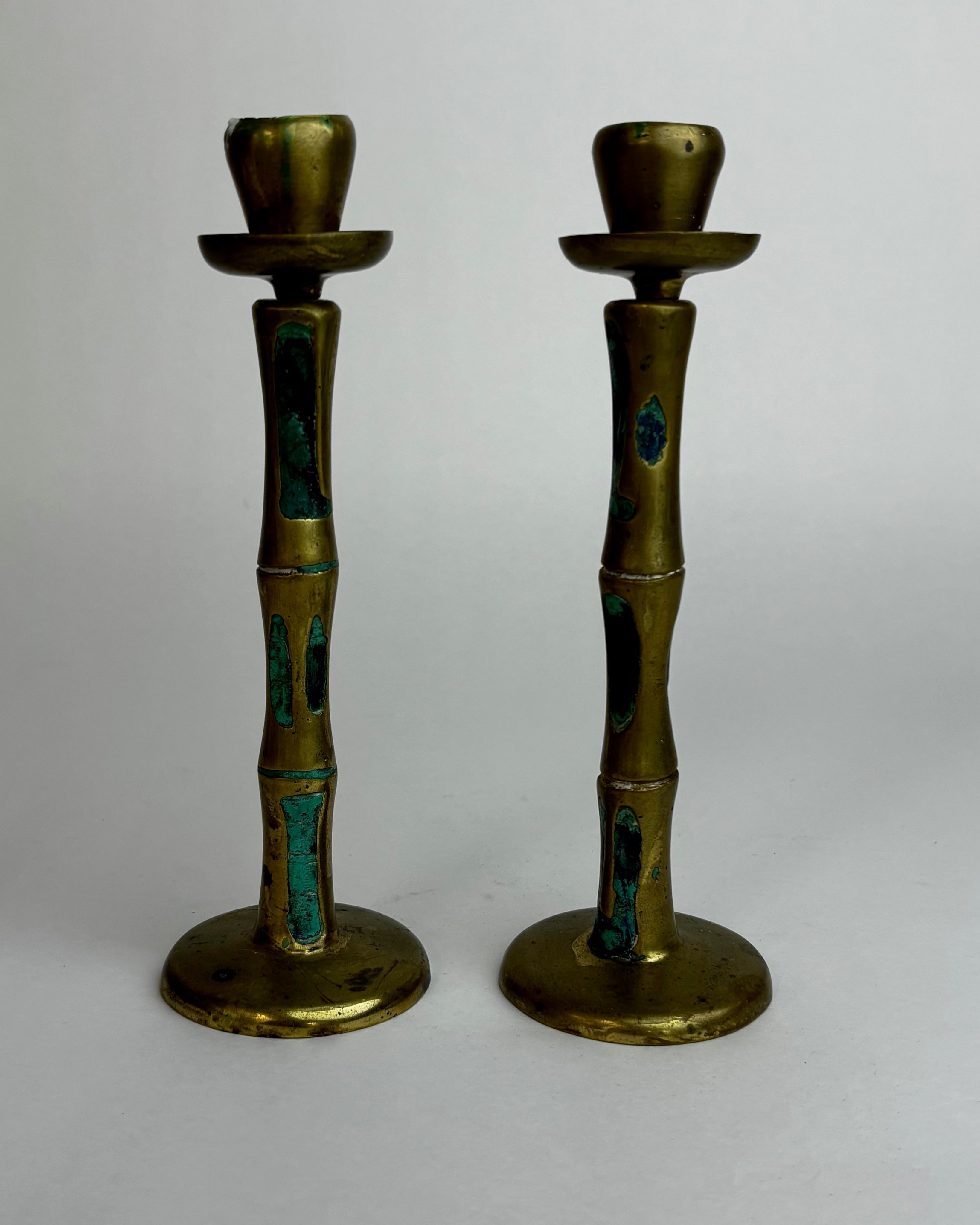 Pepe Mendoza Lapis and Turqoise Inlay Candle Holders — side angle