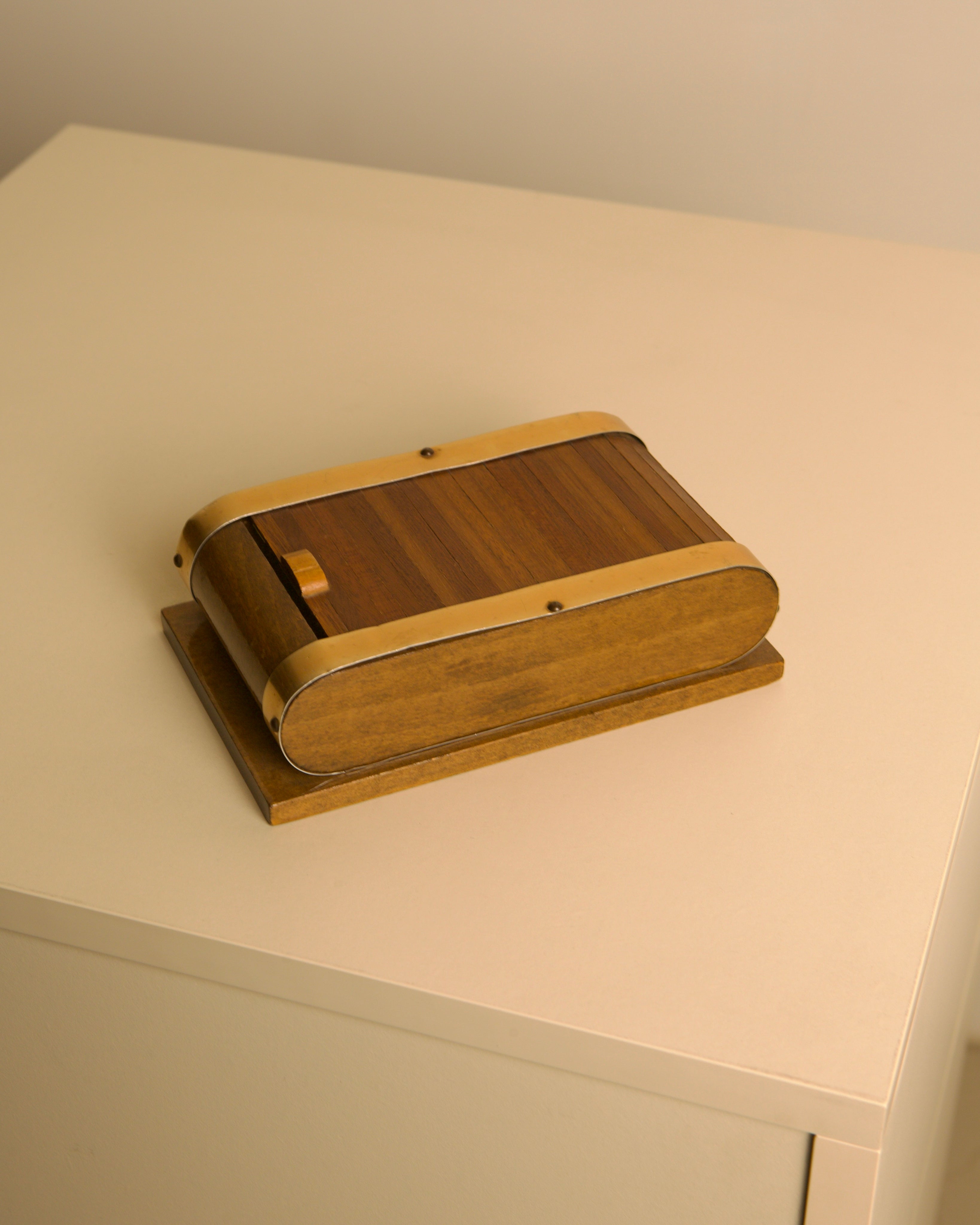 Italian Sliding Wood and Brass Box, 40s by Treaptyque | The Oblist — handcrafted wood and brass design