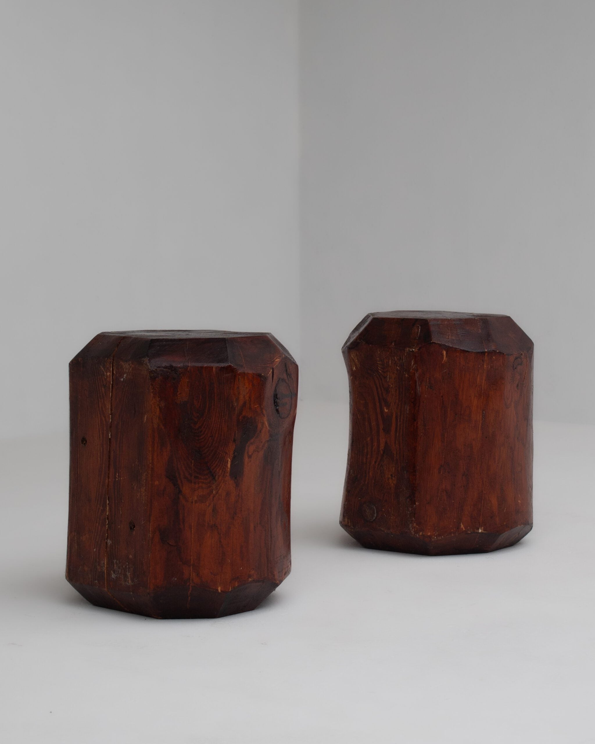 Sculptural Solid Wood Stools – Pair of Two Primitive Blocks by Malata Antwerp | The Oblist