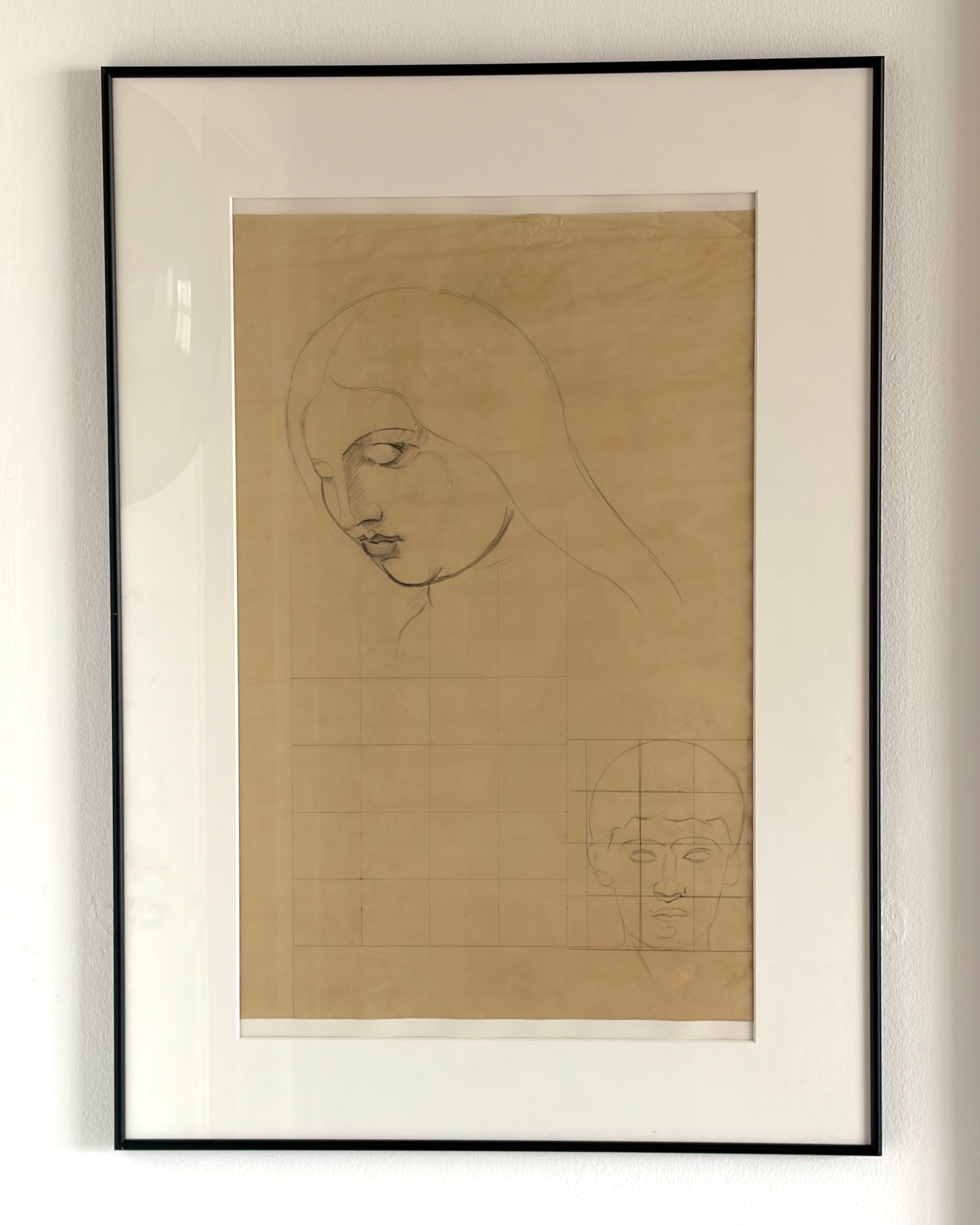 Large Preparatory Study of Two Heads, Emile Courtin (1923–1997), France, late 40s. by OBJECT AGENCY | The Oblist