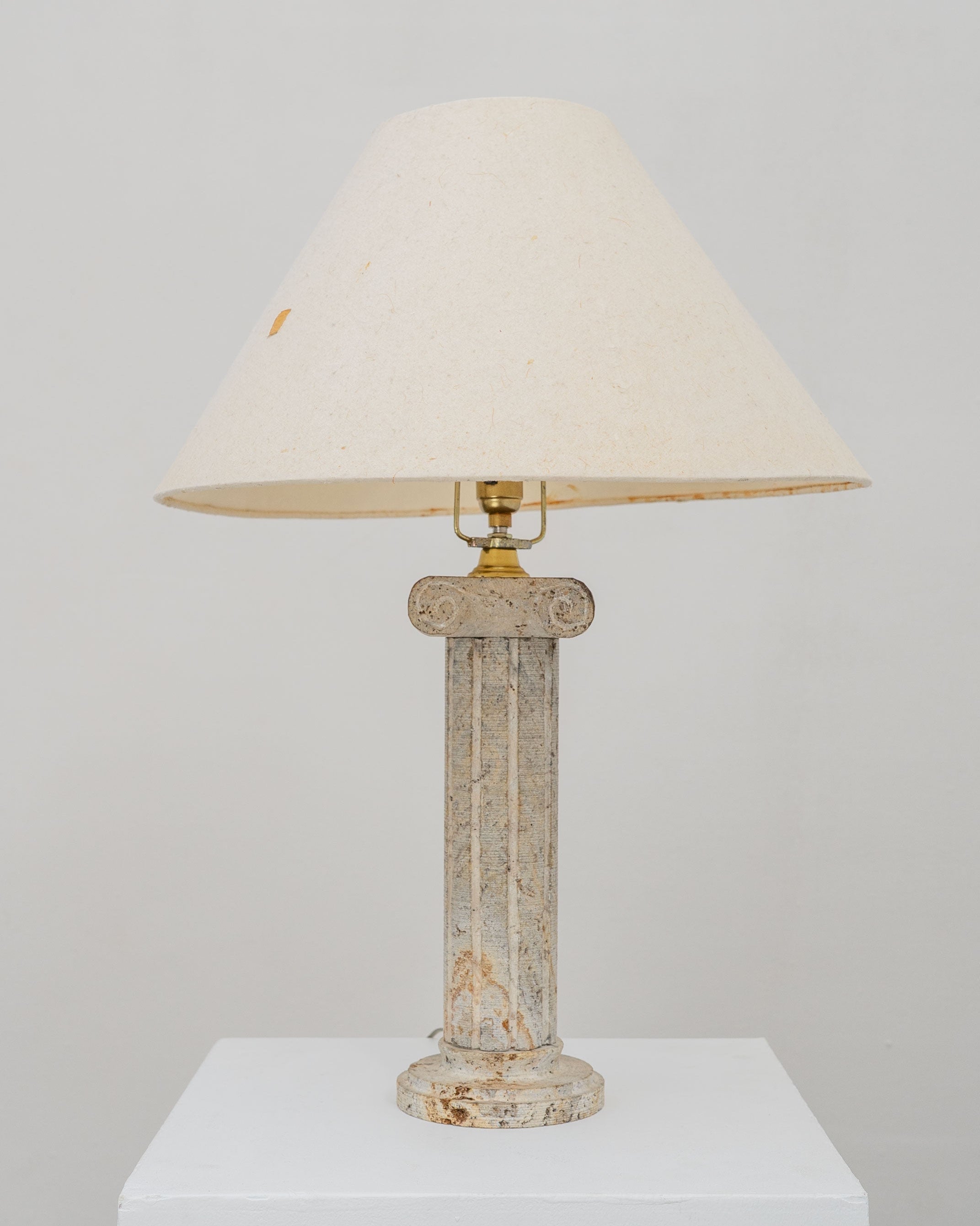 Postmodern Stone Column Table Lamp by Tom Bogle | The Oblist — stone base, cream shade