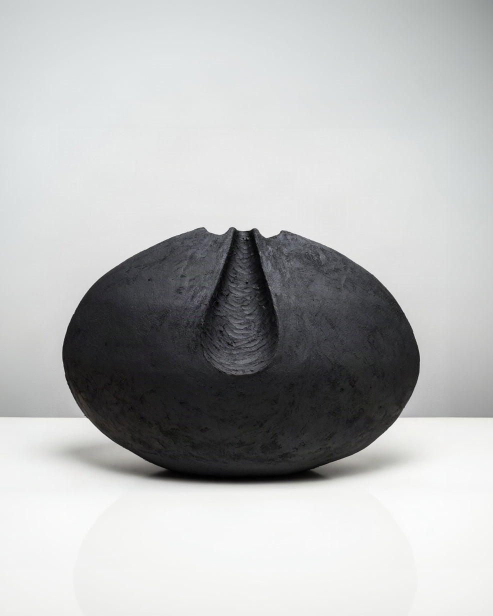 Organic Modernism Vessel in Black Clay - Belly by Beverly Morrison | The Oblist — handcrafted black clay sculpture