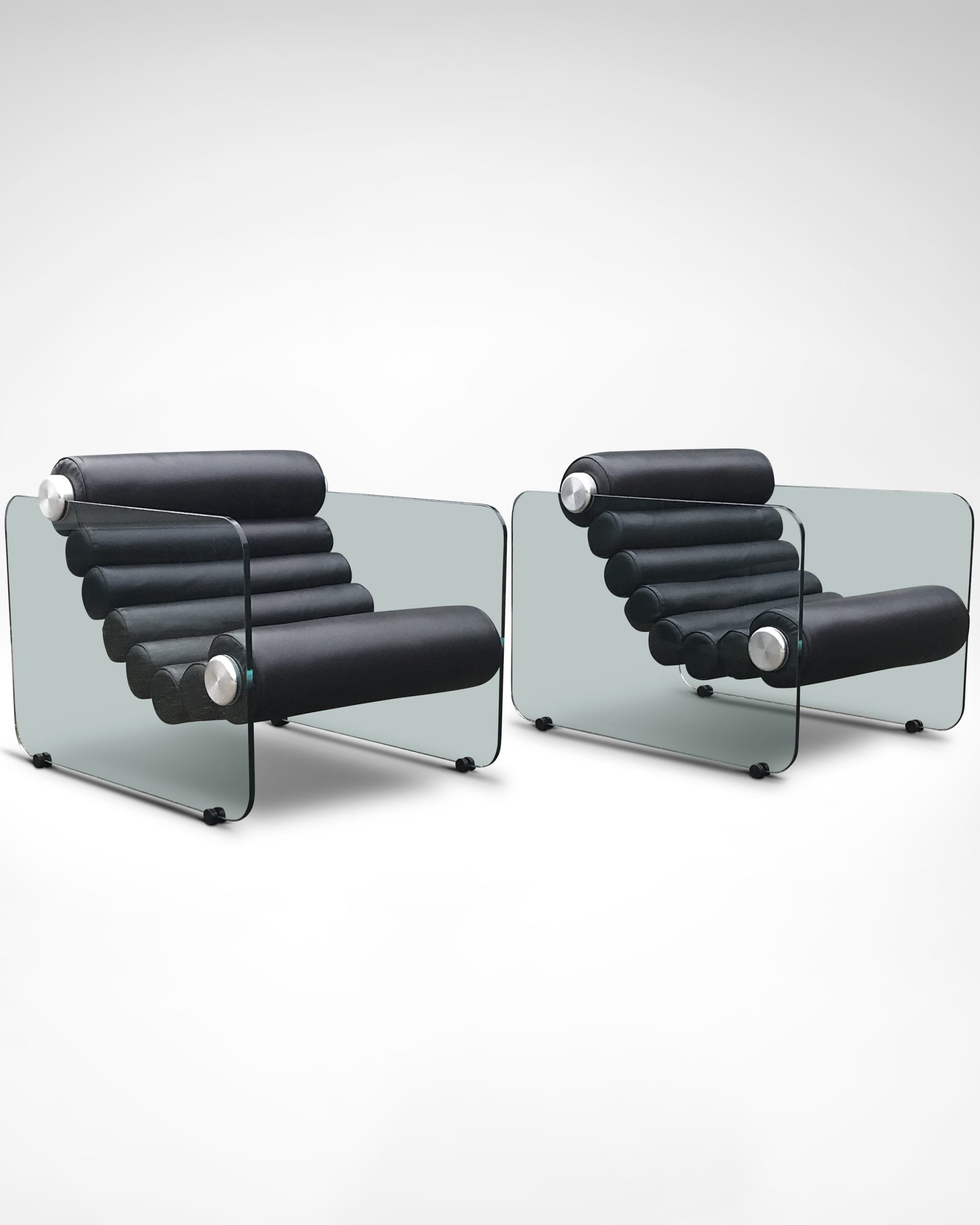 Hyaline leather and glass armchair by Fabio Lenci for Comfortline Italy 1960s, set of 2 by Redesignable | The Oblist — black