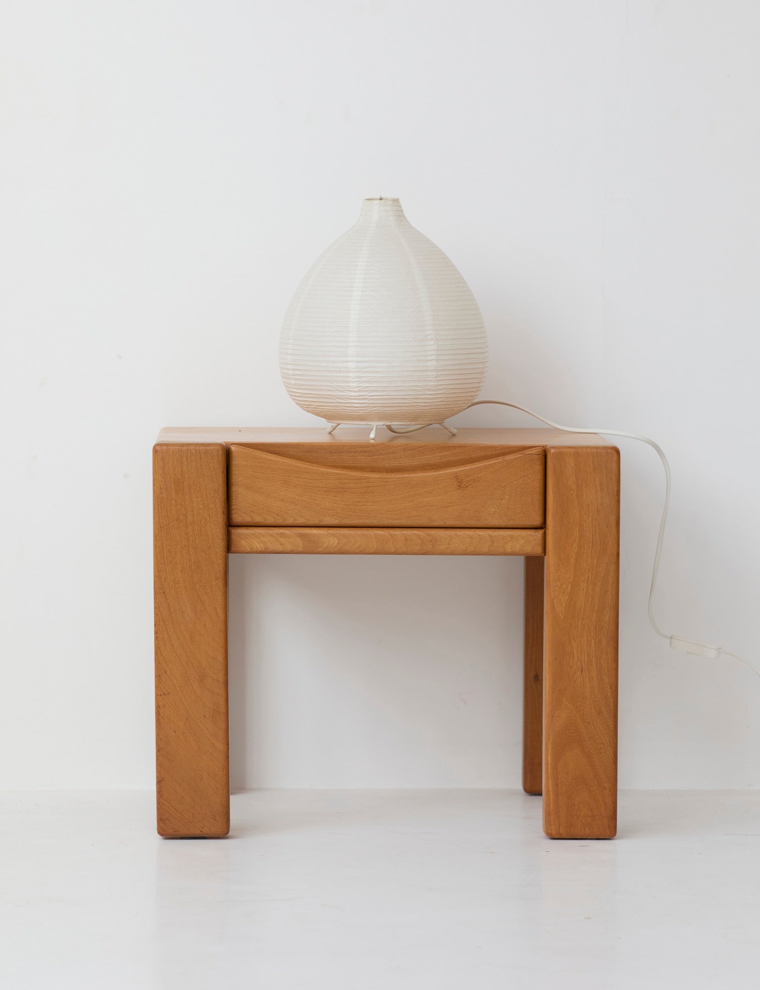 Minimalist Solid Elm Bedside Table with Drawer by Maison Regain, France, 1980s by DIG IN JAPAN | The Oblist