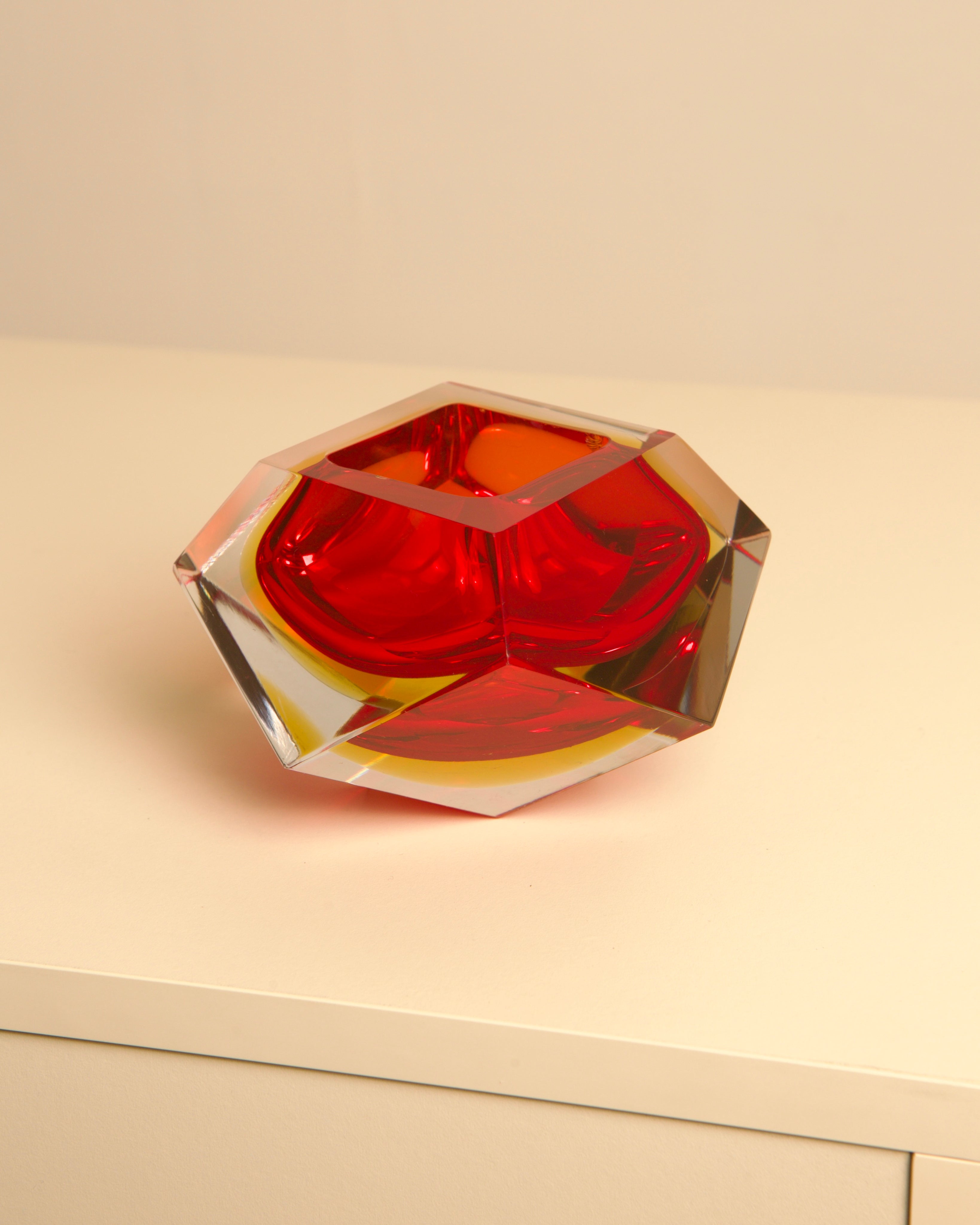 Red and amber Murano glass Diamond vide poche by Flavio Poli 1960s