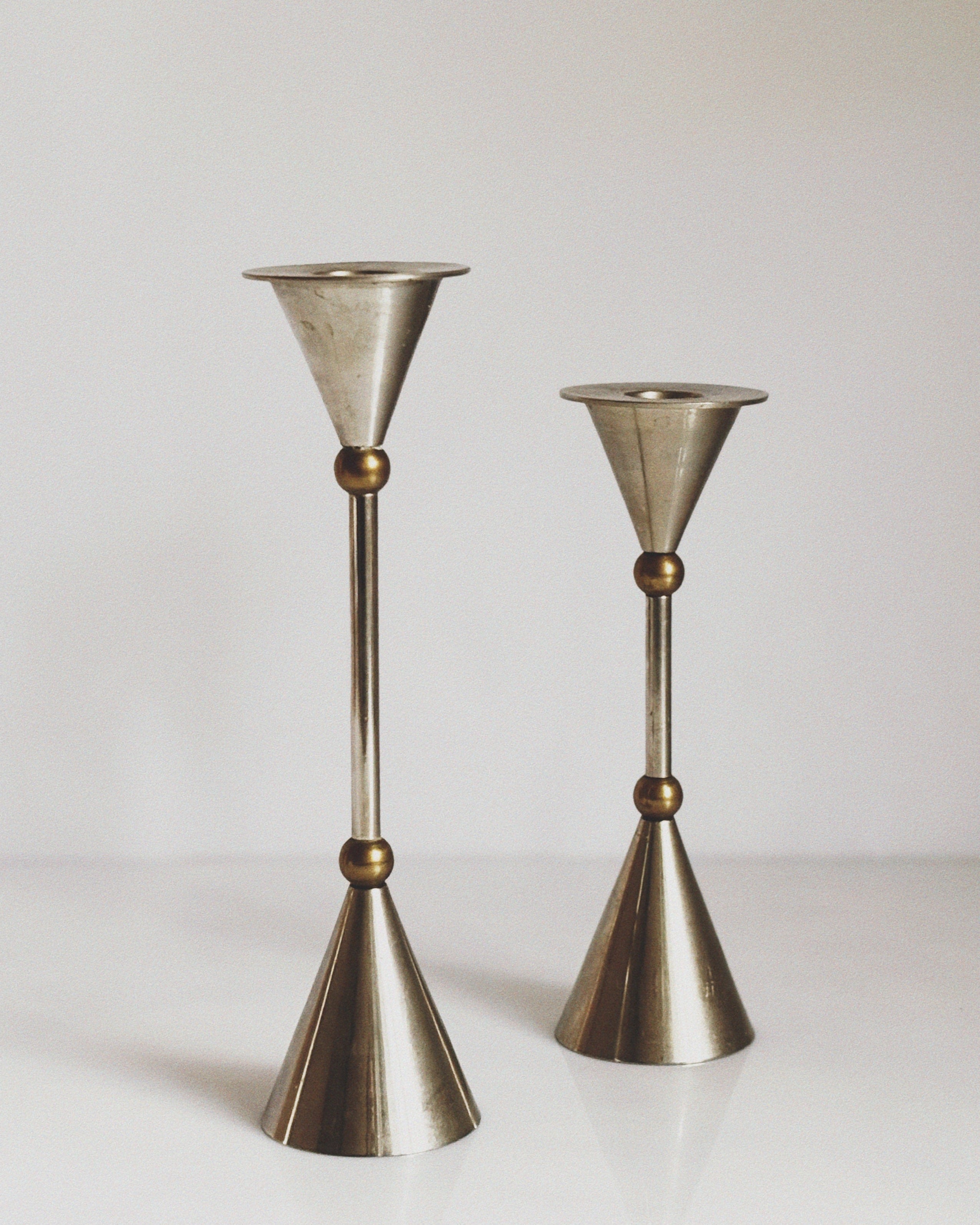 Postmodern Metal and Brass Candleholders