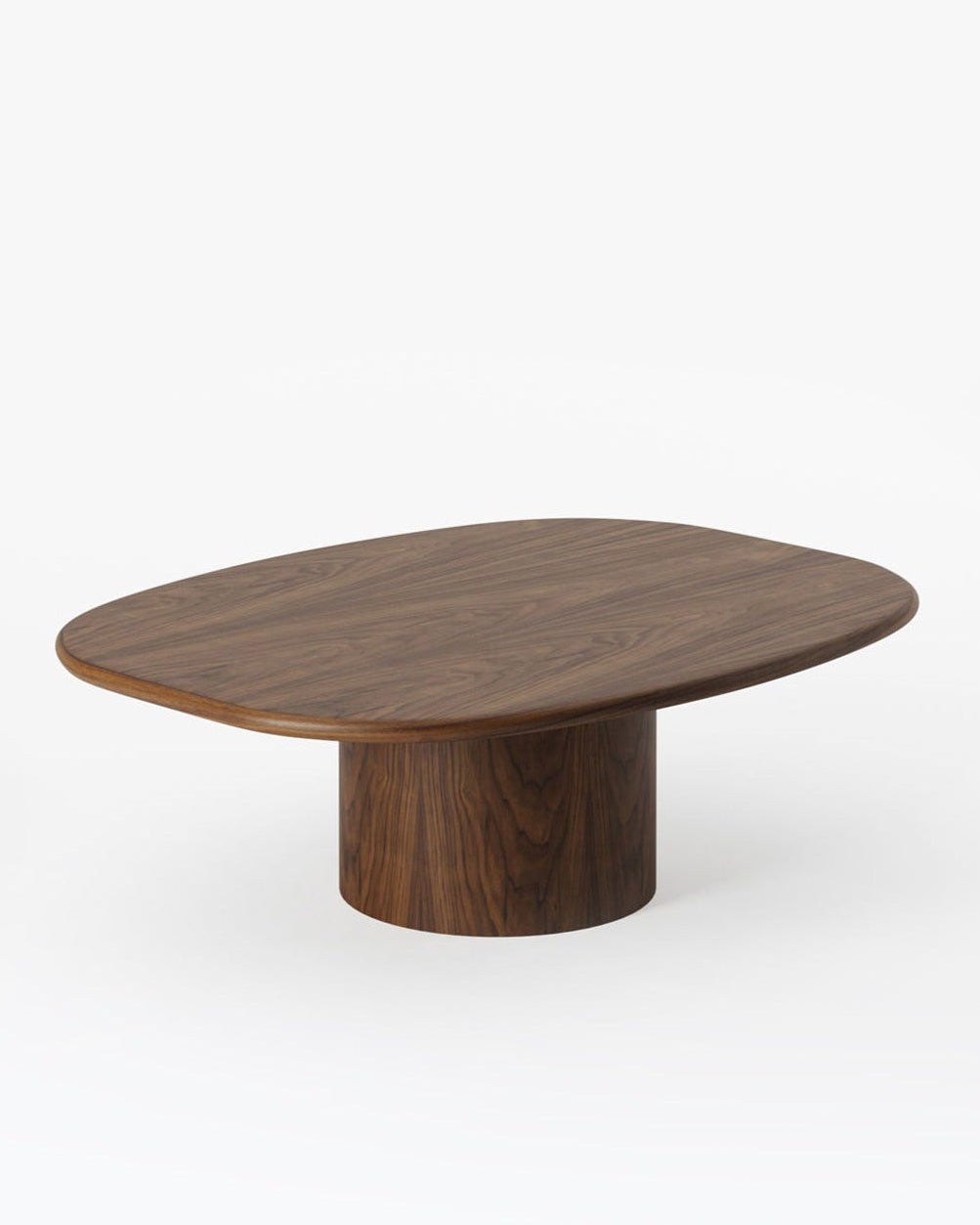 Circa Coffee Table in Walnut — front view with rounded edges in minimal setting