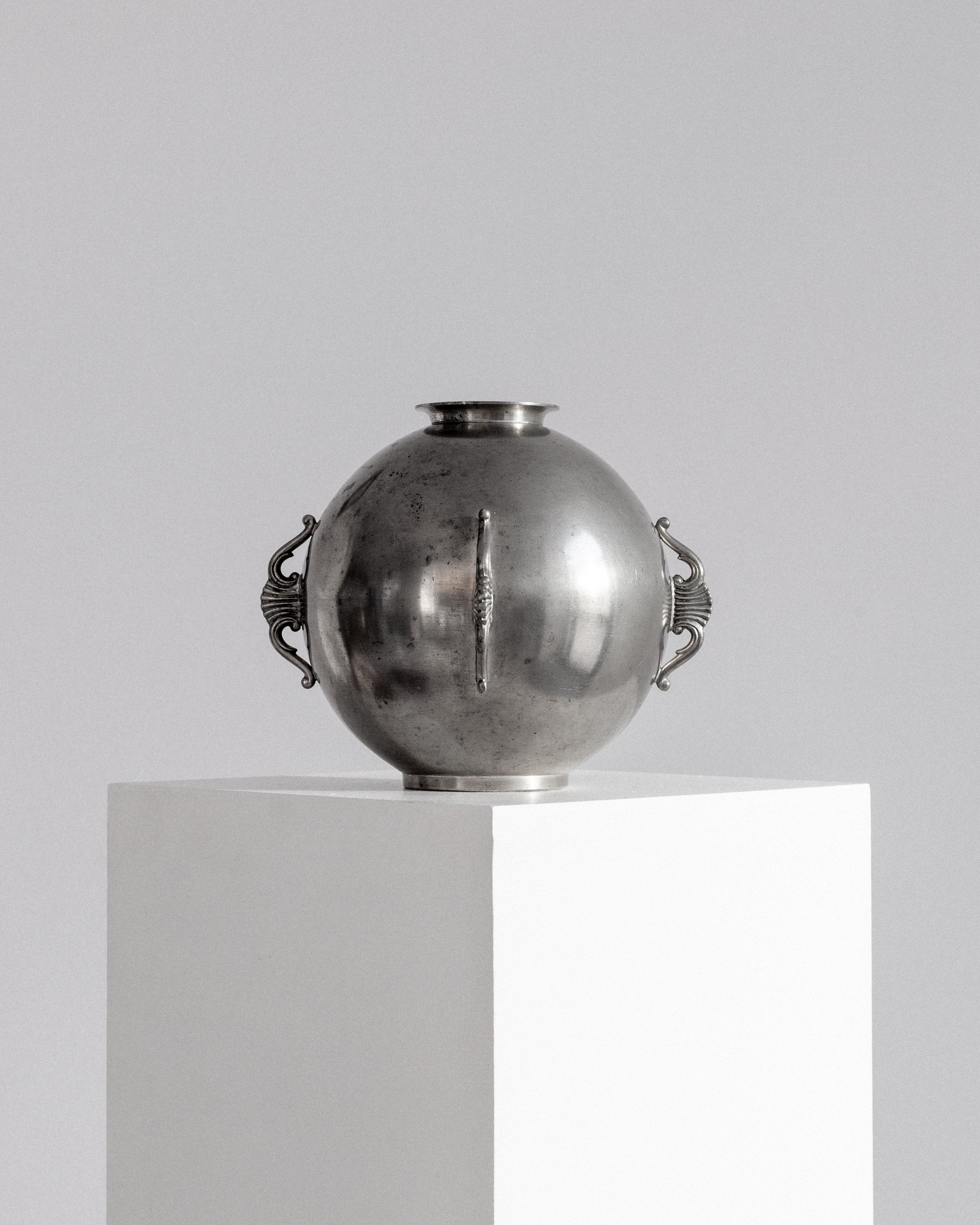 Spherical Art Deco Pewter Vase by C.G. Hallberg, 1934