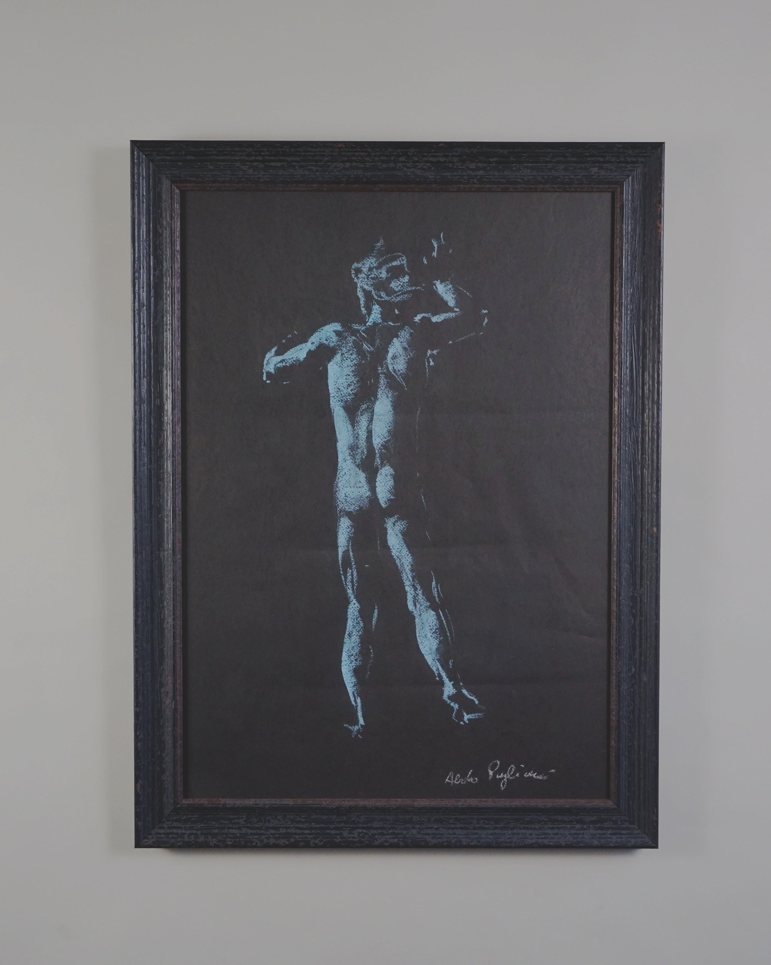 Italian Chalk Drawing — Male Figure 1981 by Myakin | The Oblist — chalk on dark paper