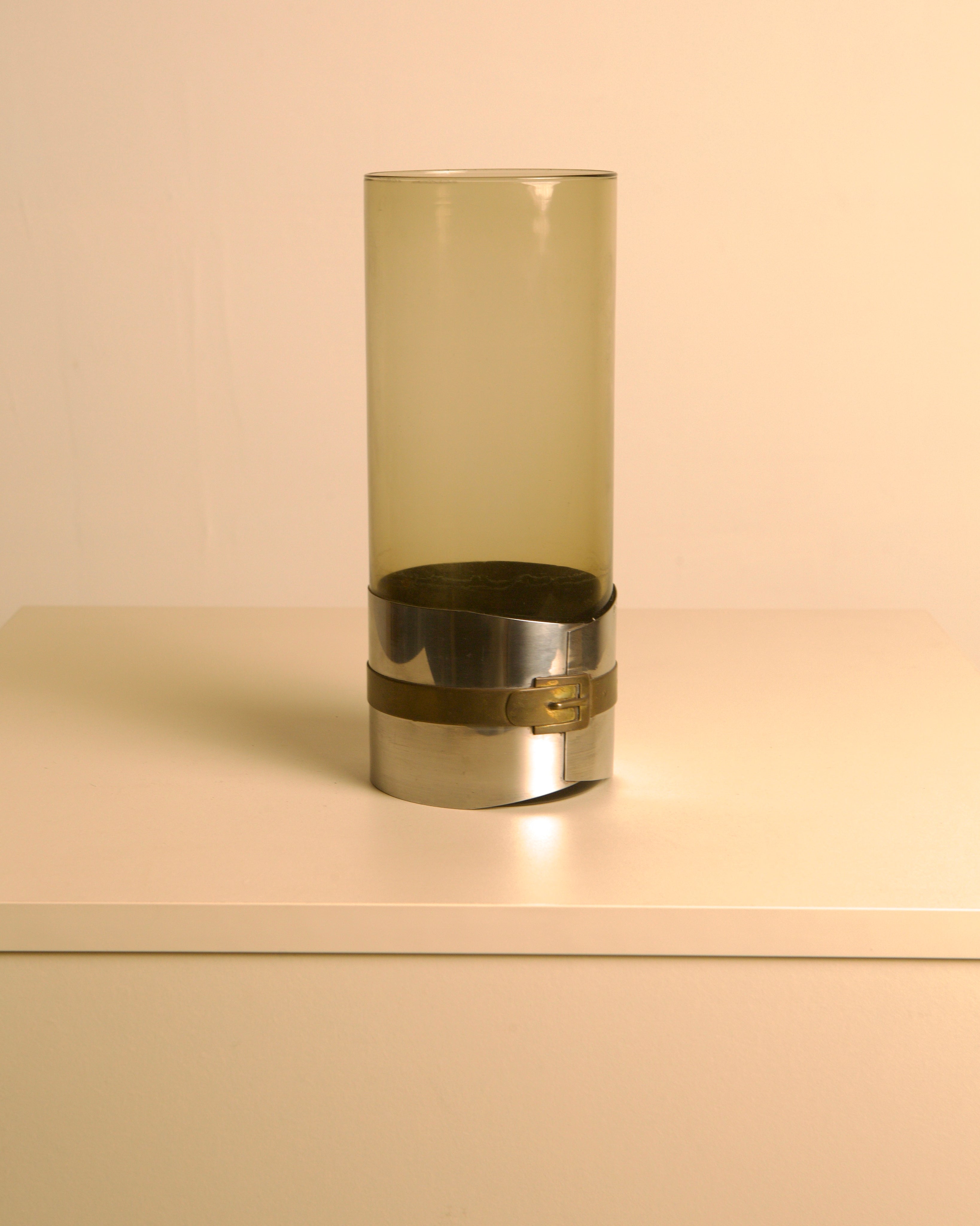 Italian Smoked Glass Vase, 1960s by Treaptyque | The Oblist — vintage glass with metal accent