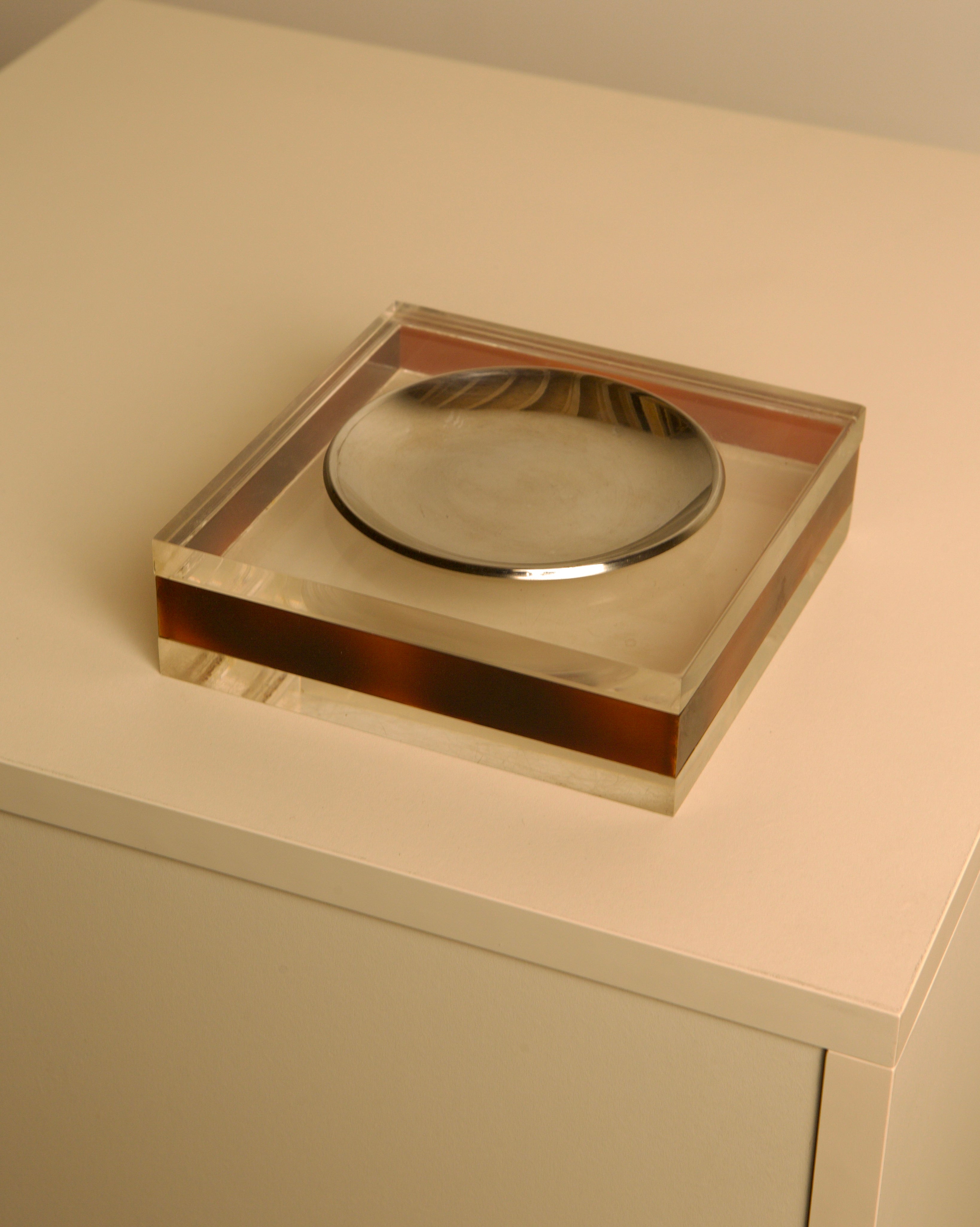 Square Italian Trinket Tray in Smoked Plexiglass, 70s