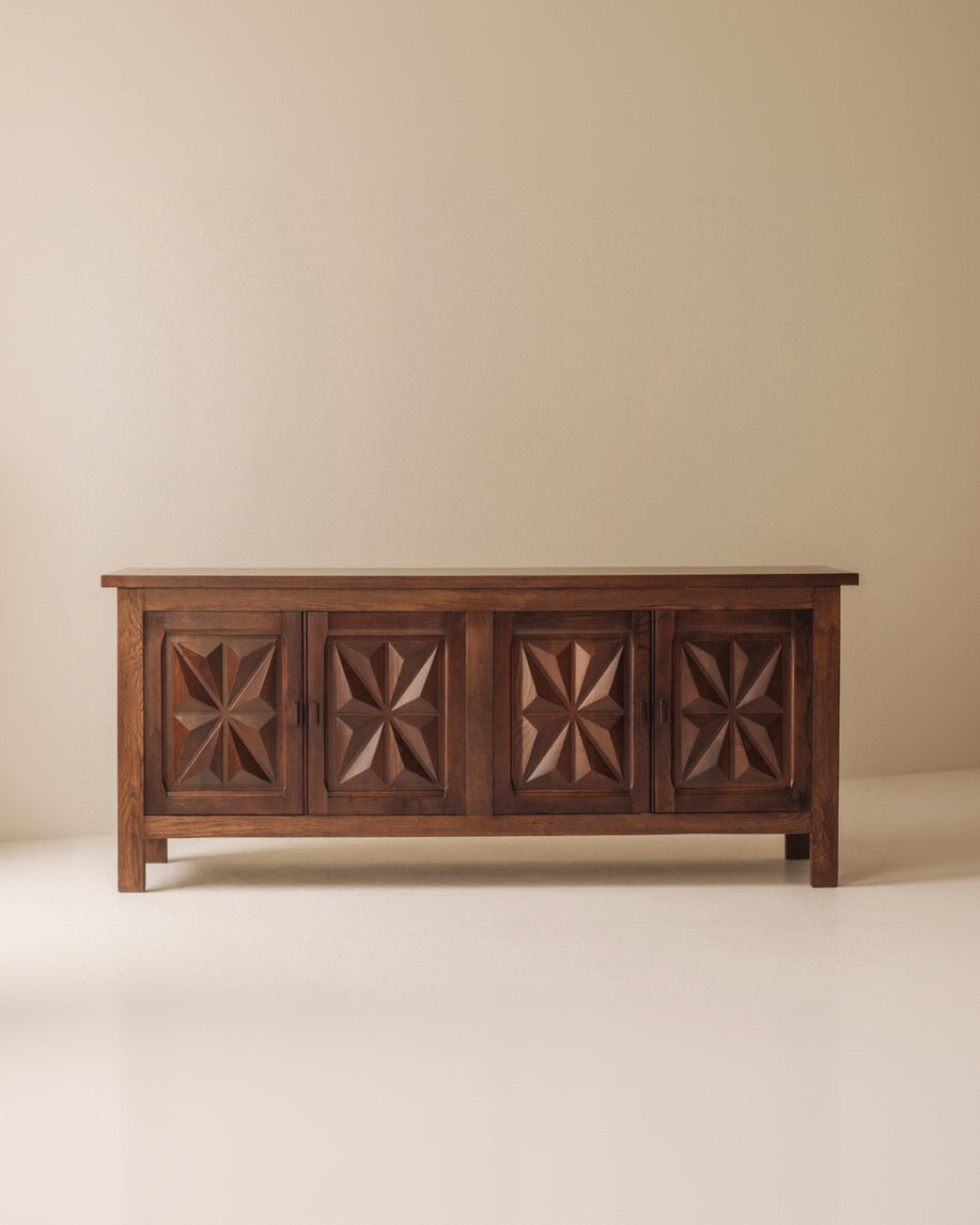 Beautiful Brutalist graphical French sideboard in oak, 1960s by Modern Living | The Oblist