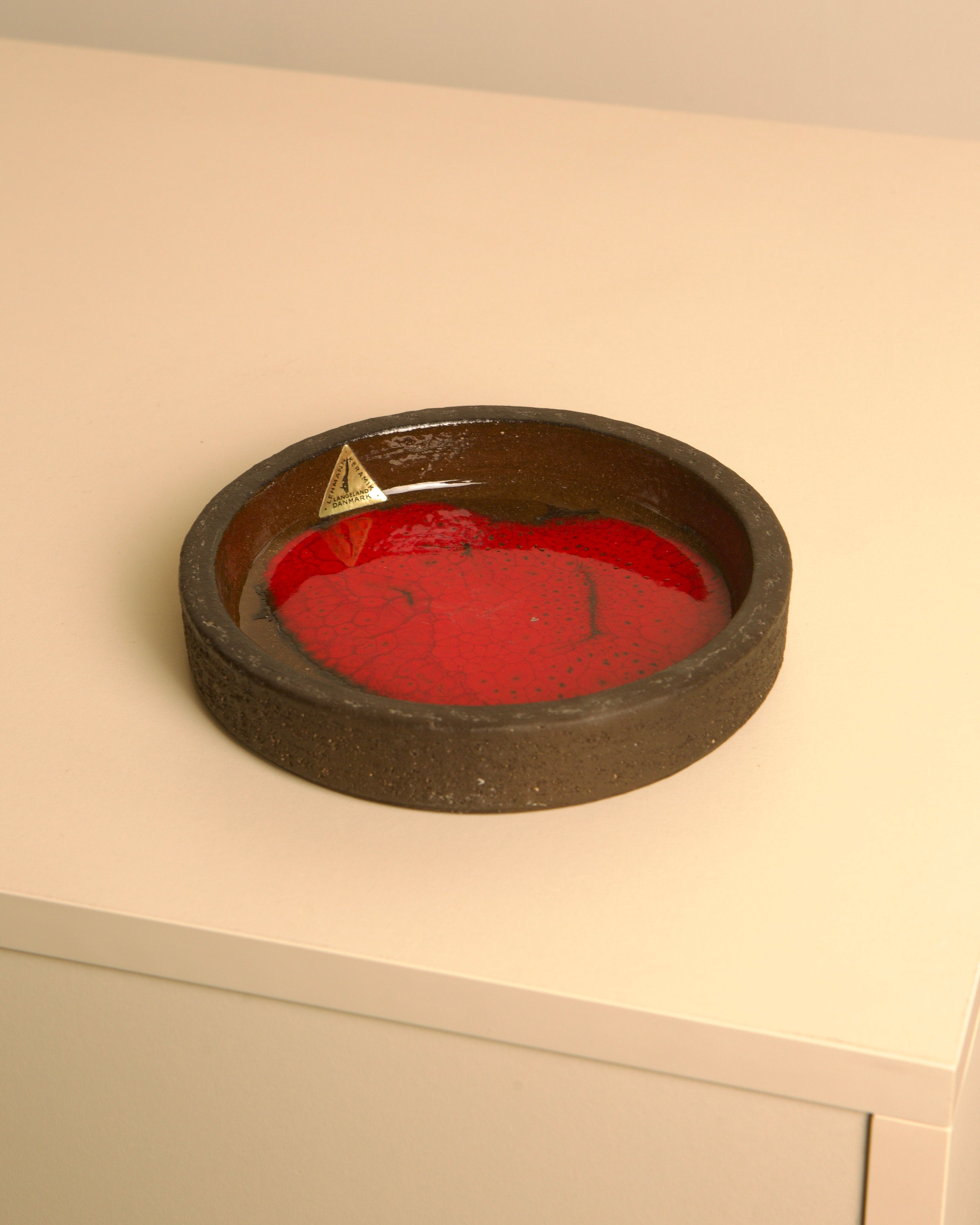 Circular Ceramic Trinket Dish by Jan Van Erp 60's | The Oblist — red glaze finish, vintage artisan