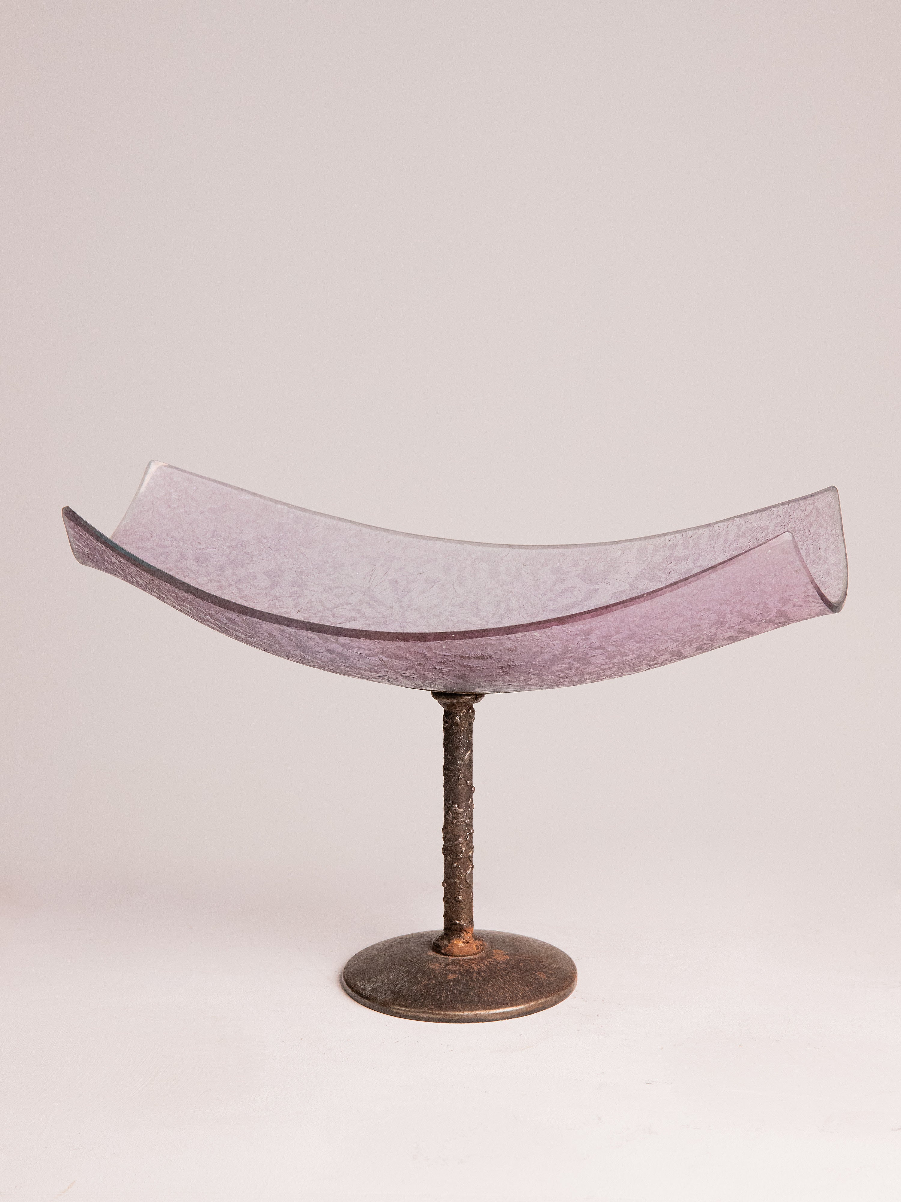 Vintage Janusz Tadeusz Bielski Footed Bowl in Metal and Glass by Studio Ecubed | The Oblist — purple glass, metal base
