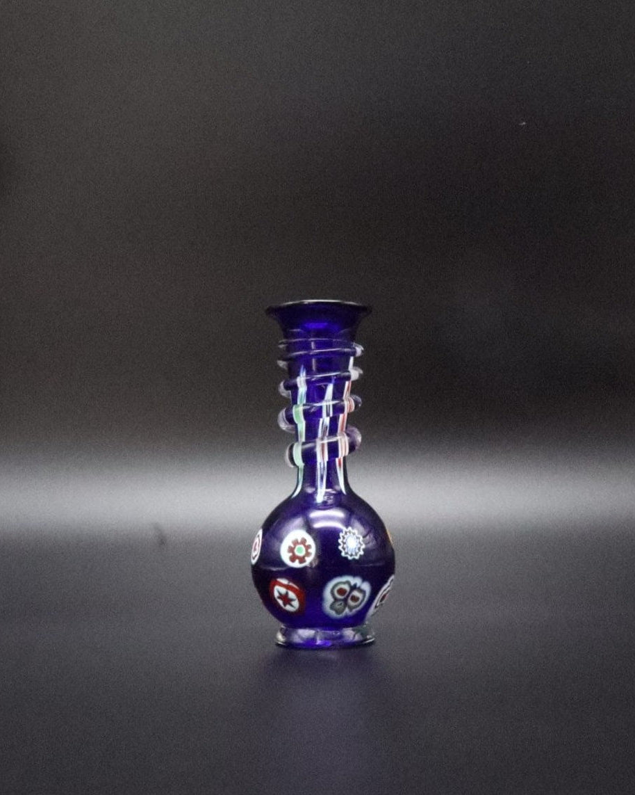 Vintage Murano Millefiori Vase with Cobalt Blue Spiral – 1970s — detail view