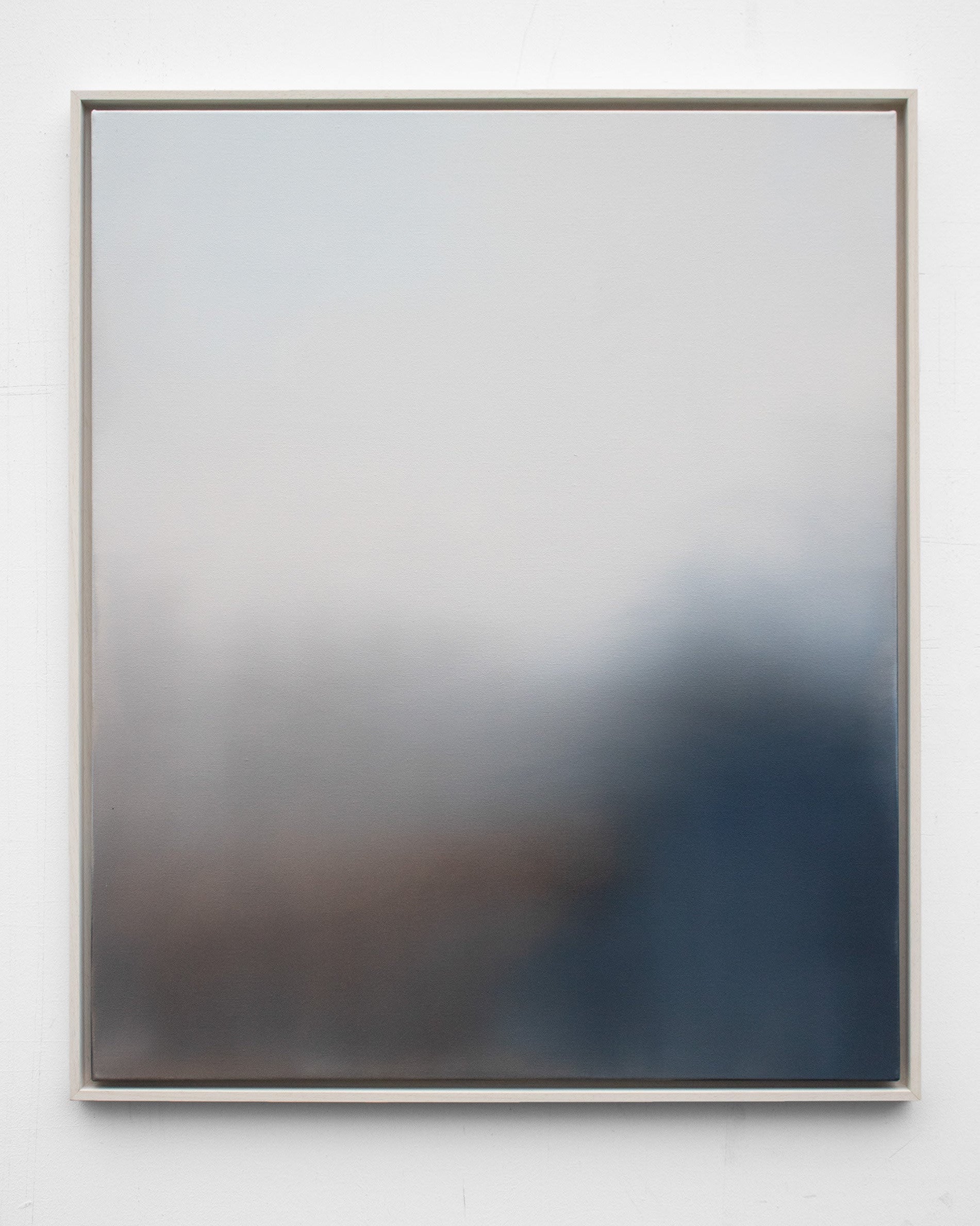 Abstract oil painting with soft blue and gray gradients fading to white