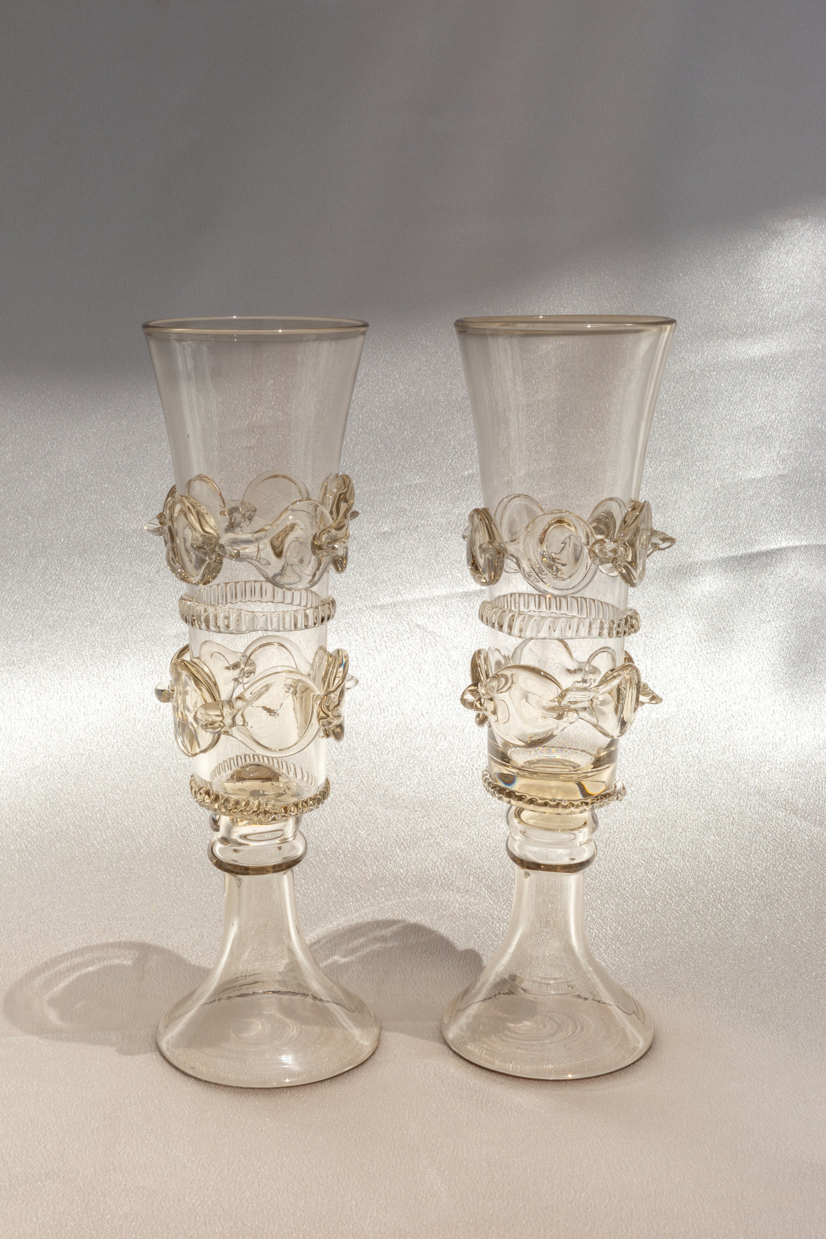 Pair of Mouthblown Champagne Flute - Dots Spirals