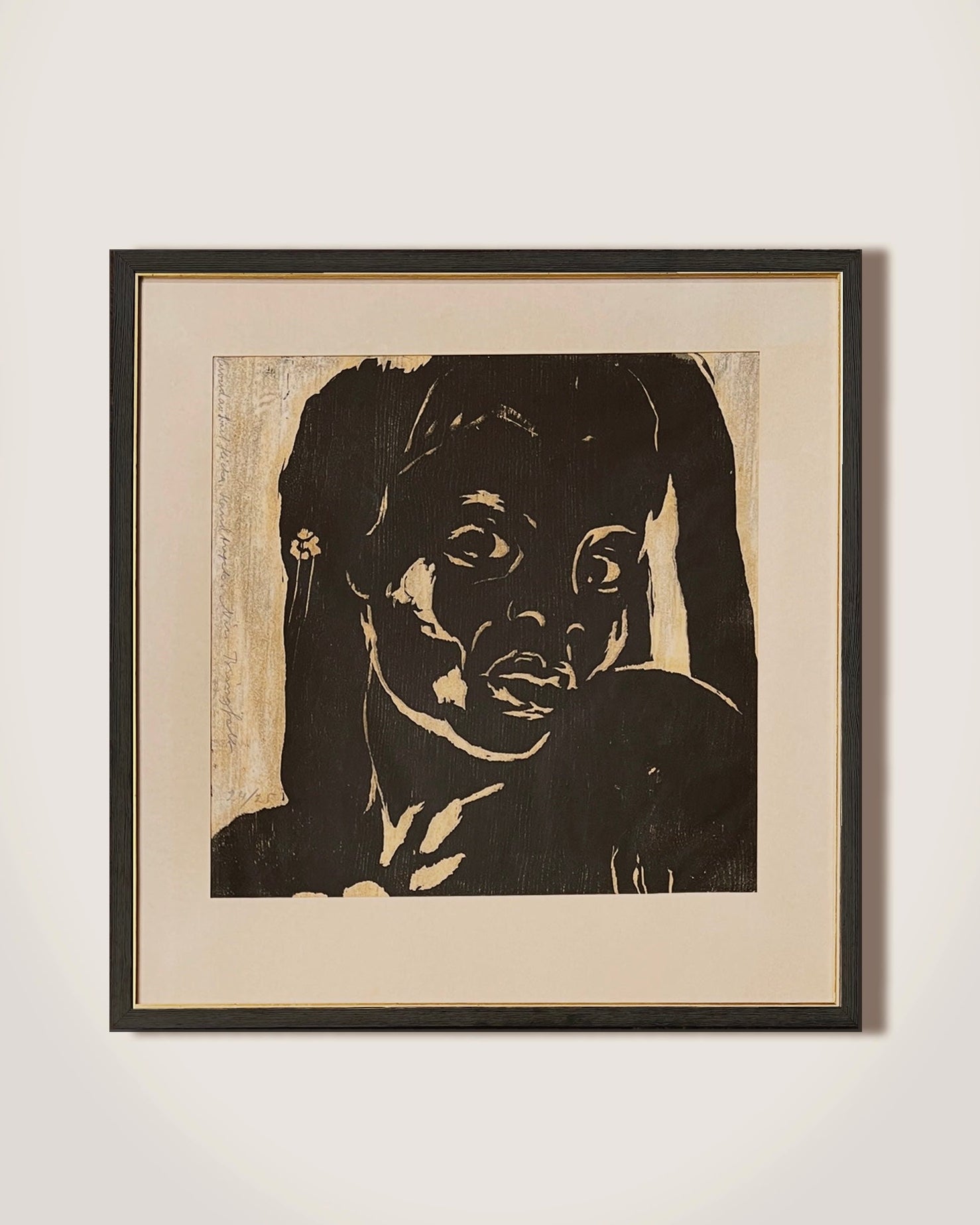 Midcentury Woodblock Lithography by Médecine | The Oblist — black and beige colors