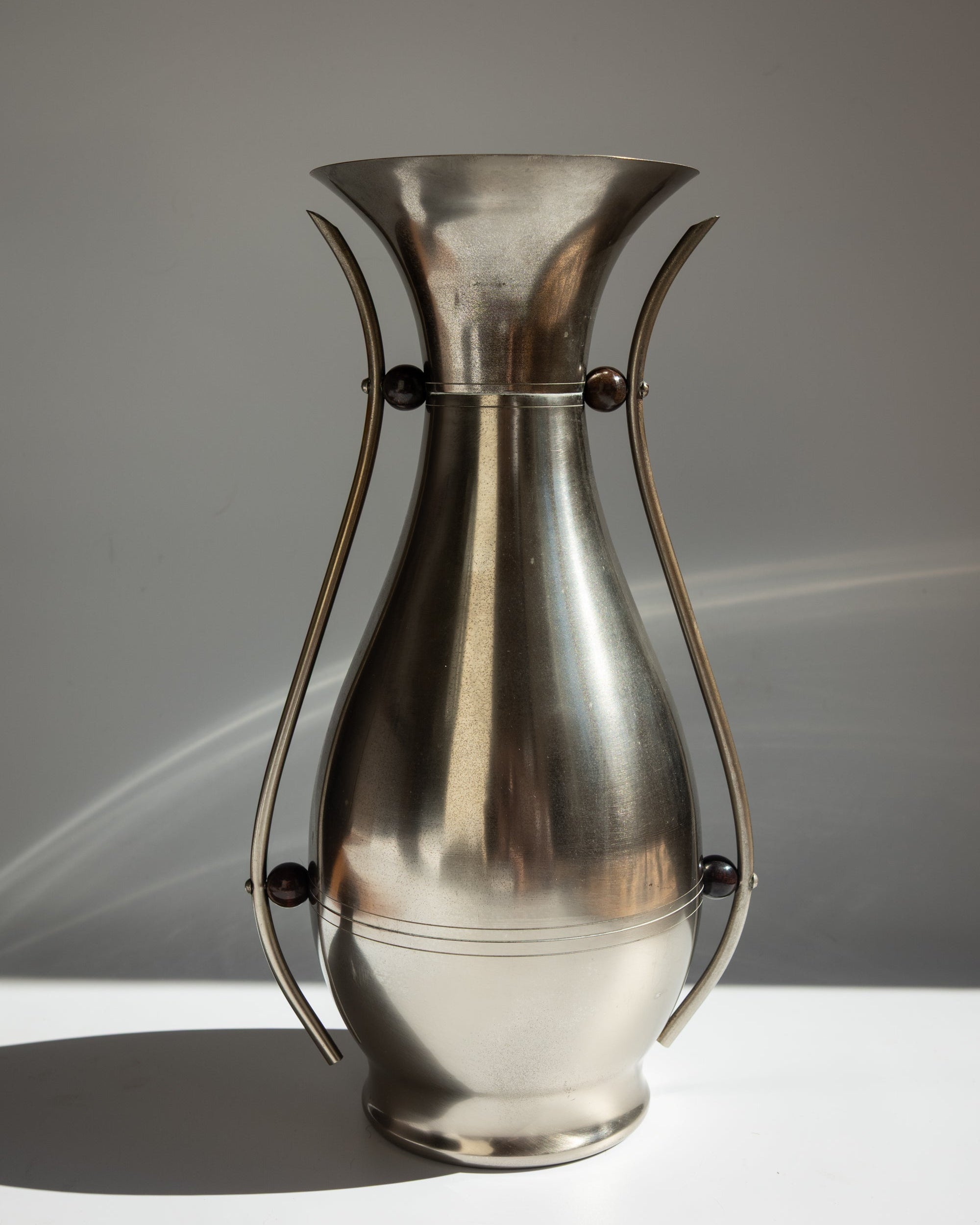Dovo Holland Twin-Handled Metal Vase with Wooden Beads, c. 1950s by Trove Paris | The Oblist