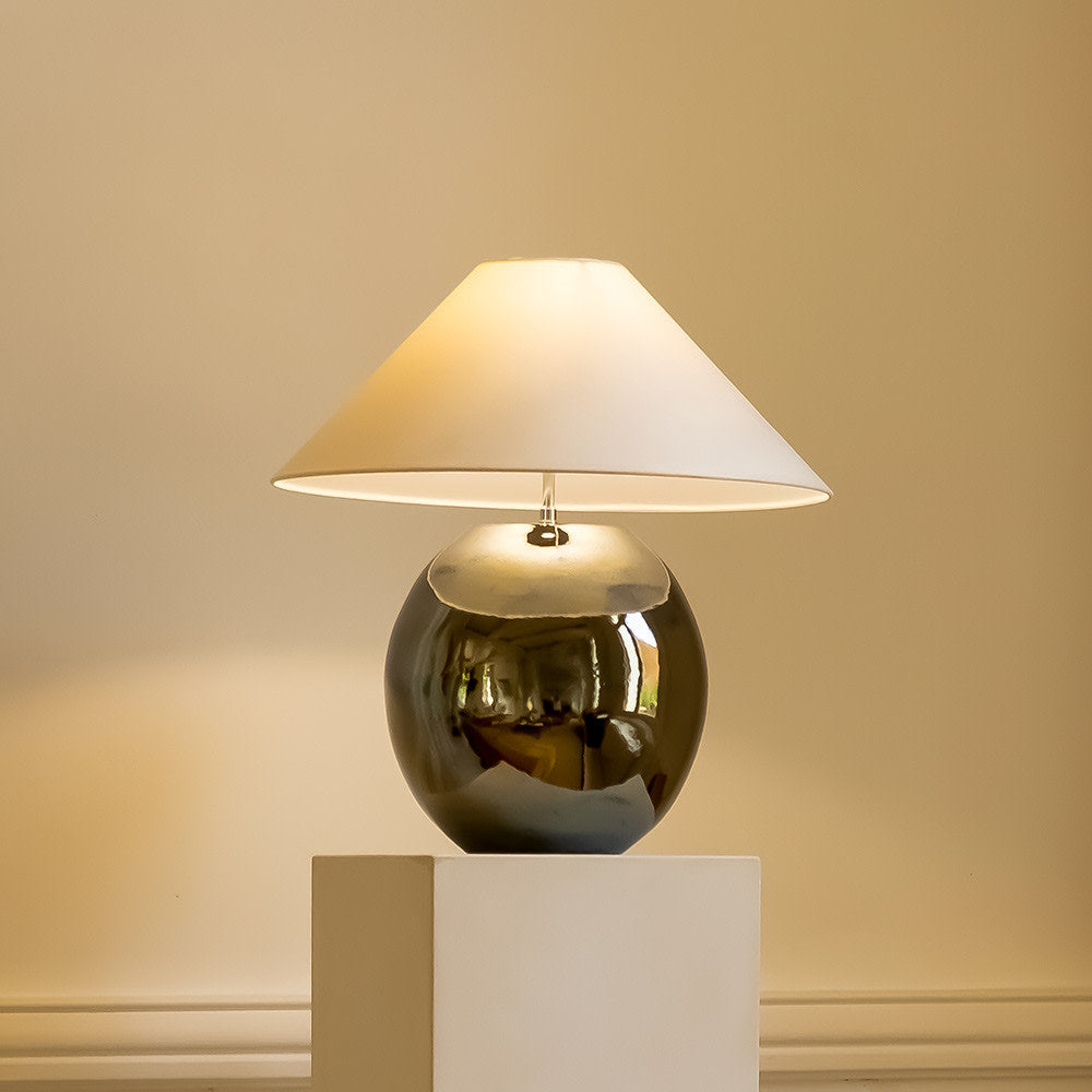 Luna Table Lamp in Chrome by Landy Rakoto Ceramics | The Oblist — chrome finish, modern design