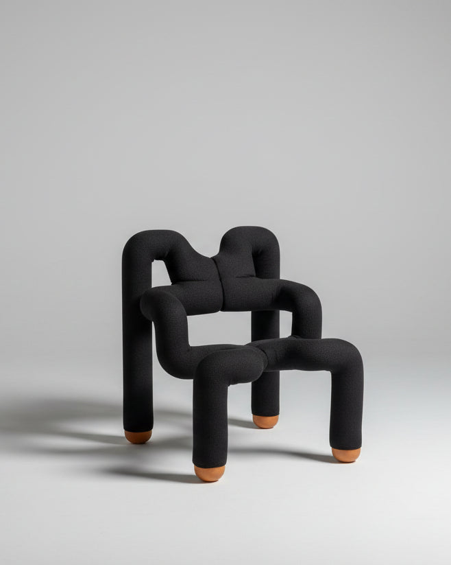 Post-Modern Ekstrem Chair by Terje Ekstrom Norway 1984 by Passé The Store | The Oblist — black fabric, modern design