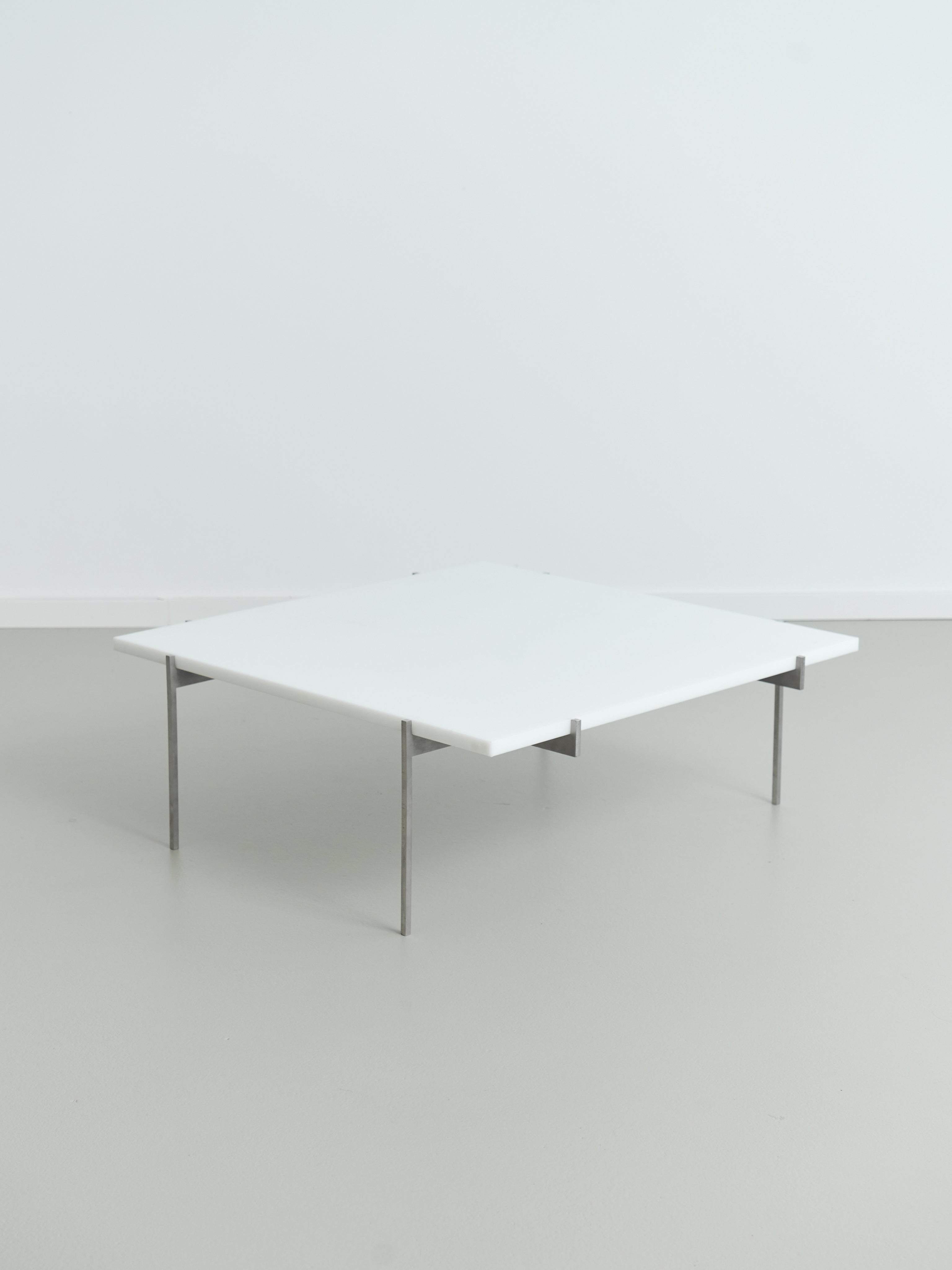 Lightweight Lounge Table by Frederik Fialin | The Oblist — white surface, metal legs