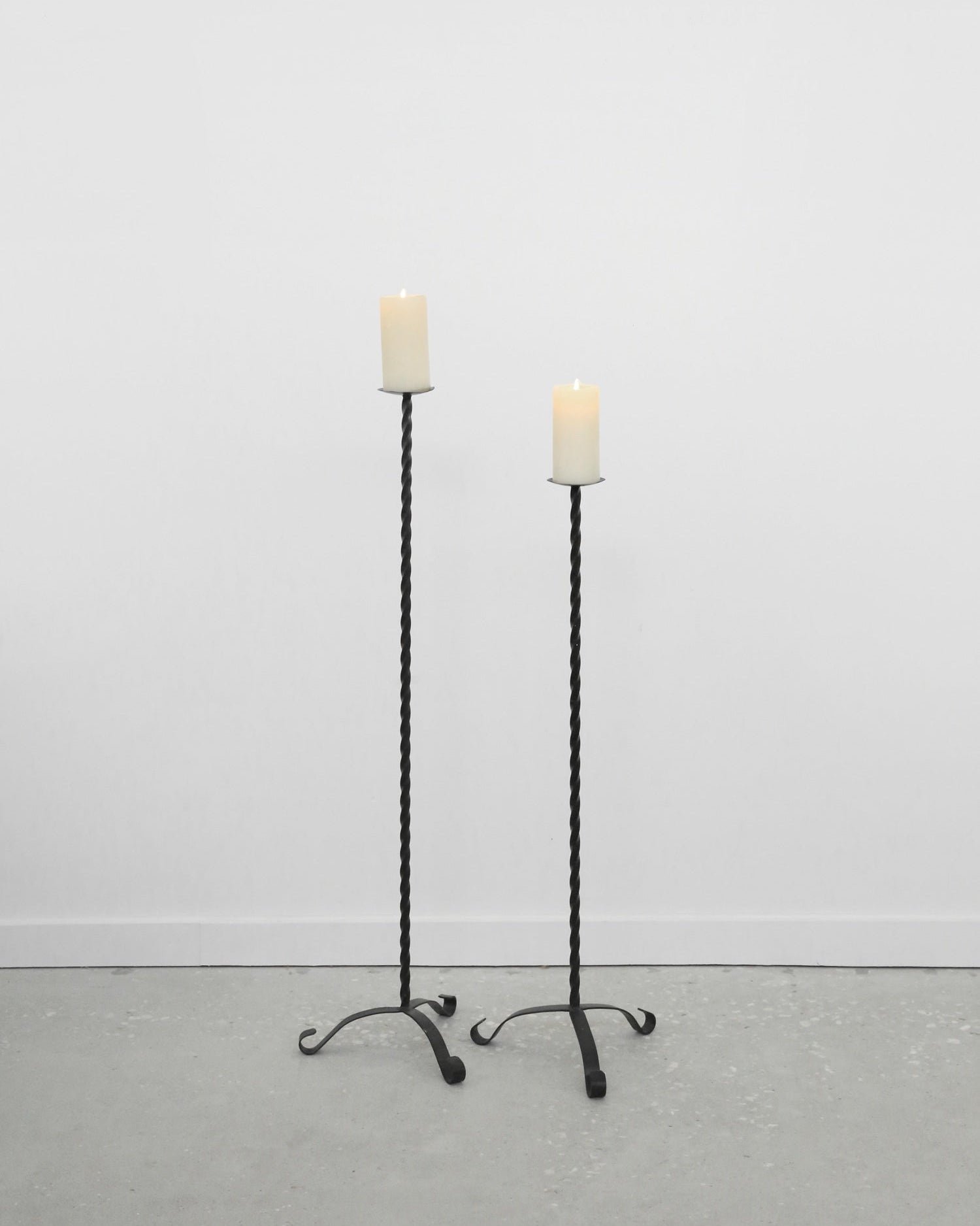 Twisted Iron Floor Candleholder Set by Villa | The Oblist — handcrafted black iron design