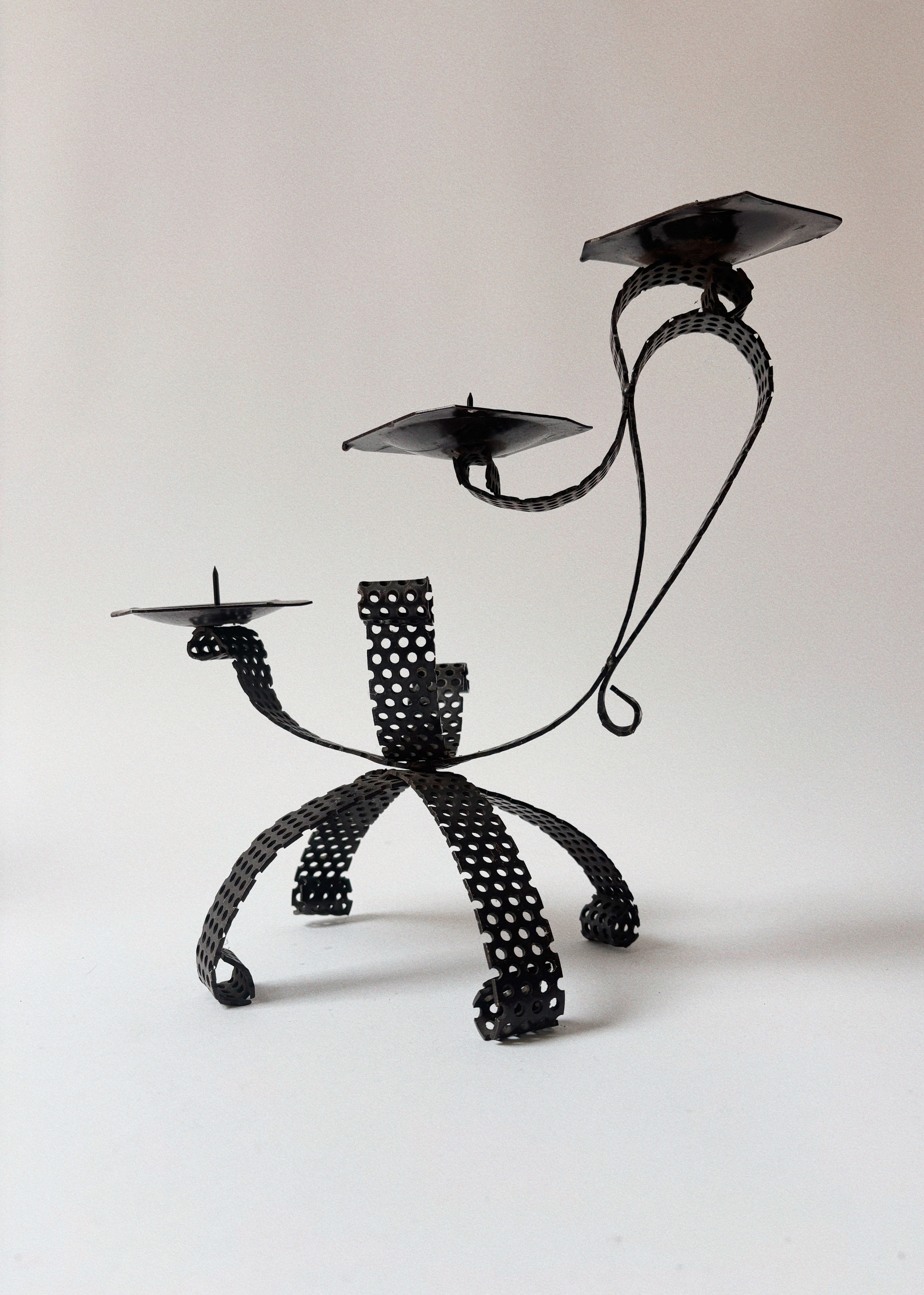 Handmade Metal 3 Arm Candleholder, Poland by Huerto | The Oblist — black metal design