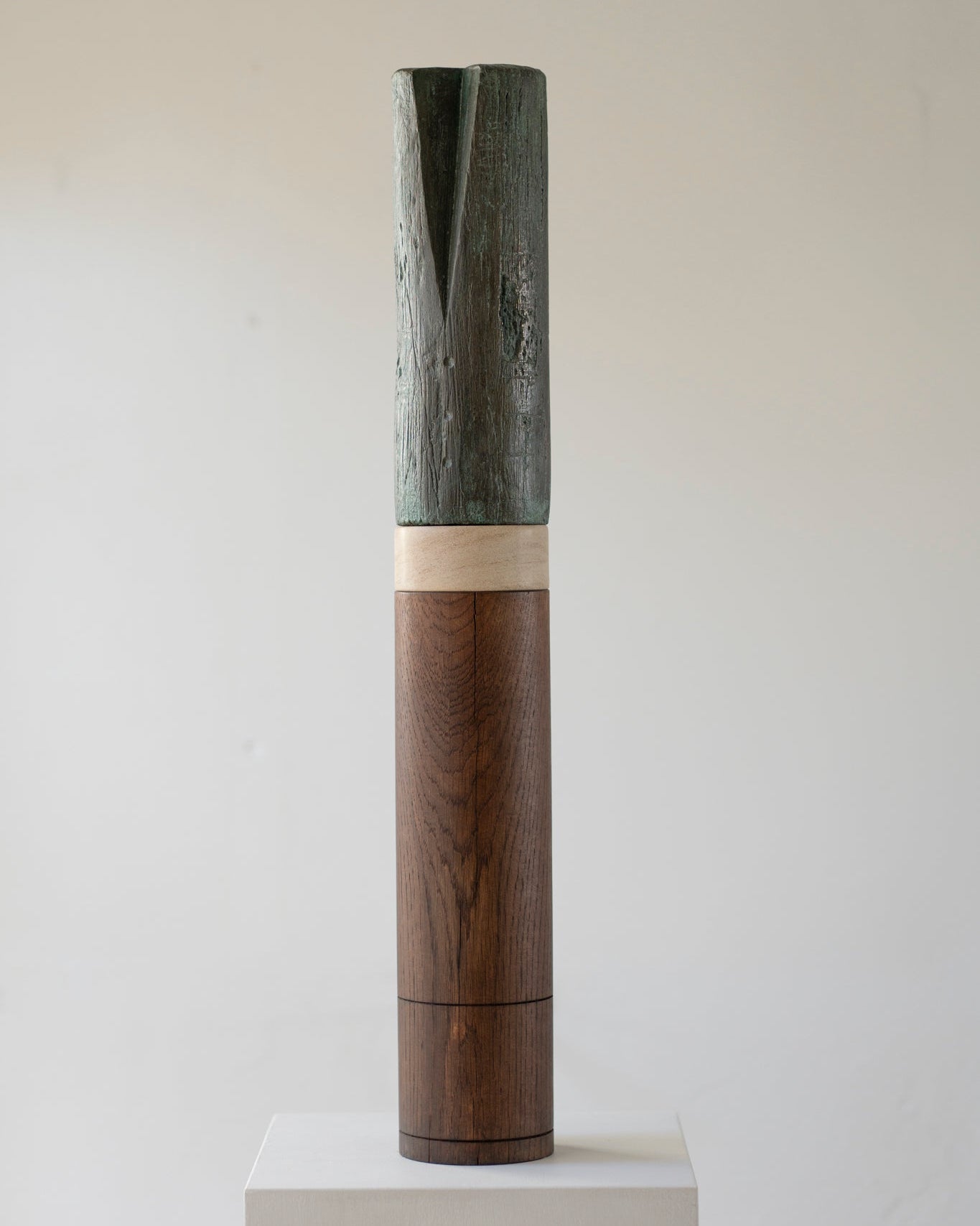 Cylinder V bronze stone oak sculpture by Clark Broadwood-Smith