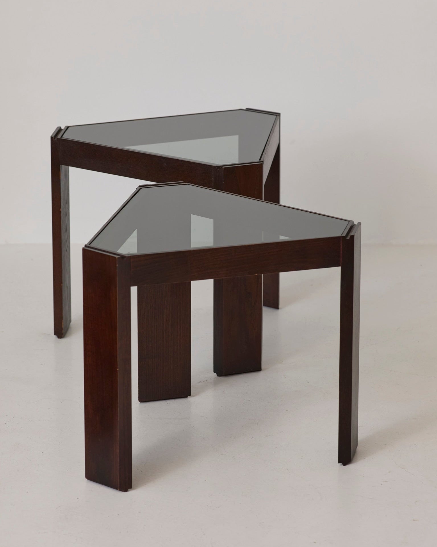 Stackable Triangular Wood and Glass Side Tables by Porada Arredi, c. 1970 — view 9