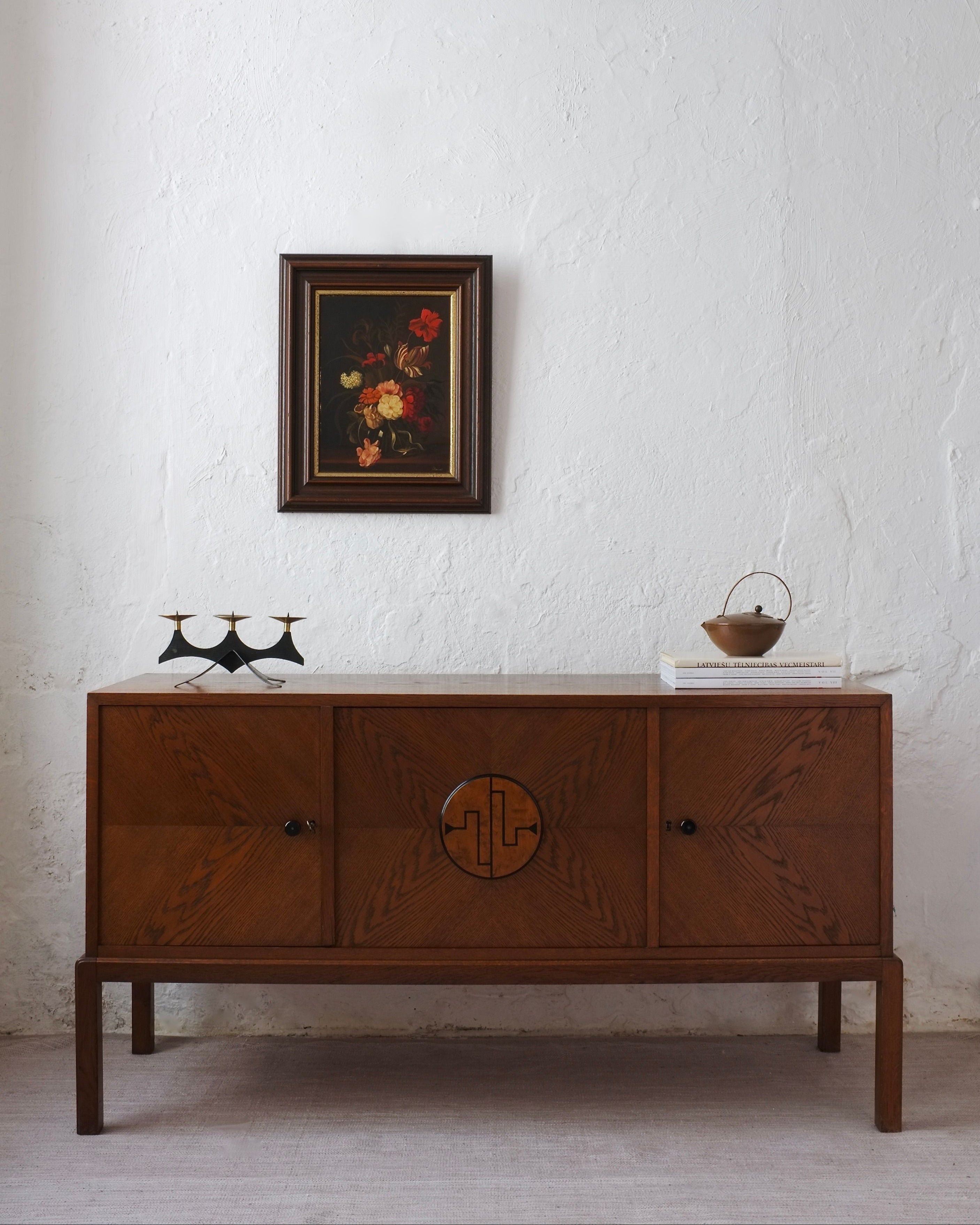 Swedish Modern Oak Sideboard, 1930s by Veter Vintage | The Oblist — vintage oak cabinet with geometric design