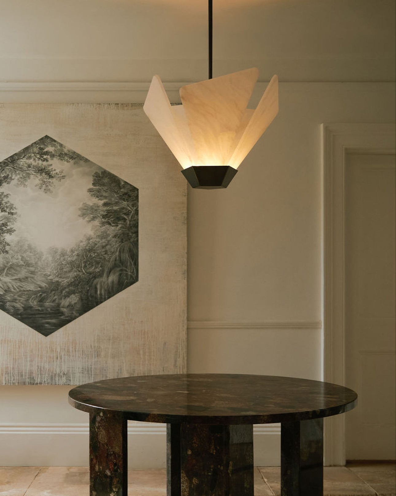 Shard pendant light by CTO Lighting in elegant dining room setting